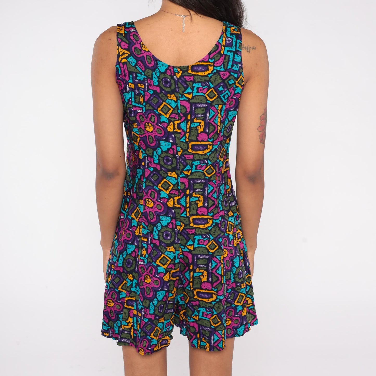 90s Gabriella Abstract Geometric Romper Black Multicolor Rayon Medium M