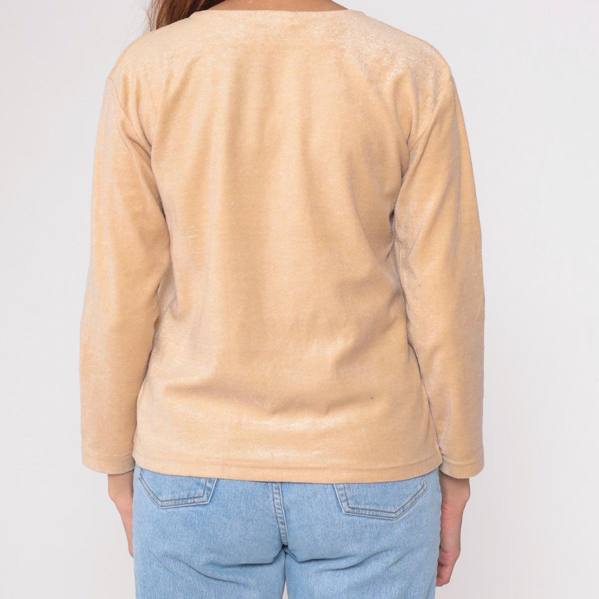 70s Cream Lace Appliqué Pullover Sweater Pink Detail Round Neck Medium M