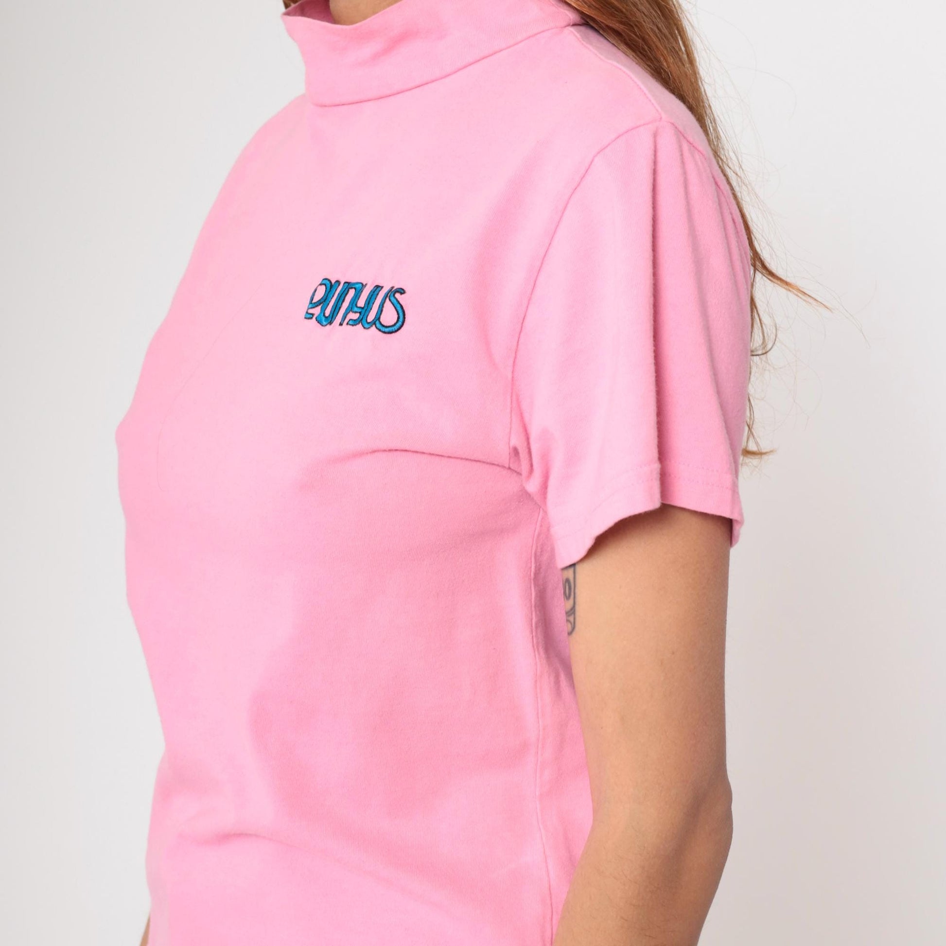 90s Punyus Y2K Pink Cotton Mock Neck Tee Japanese Brand Medium M