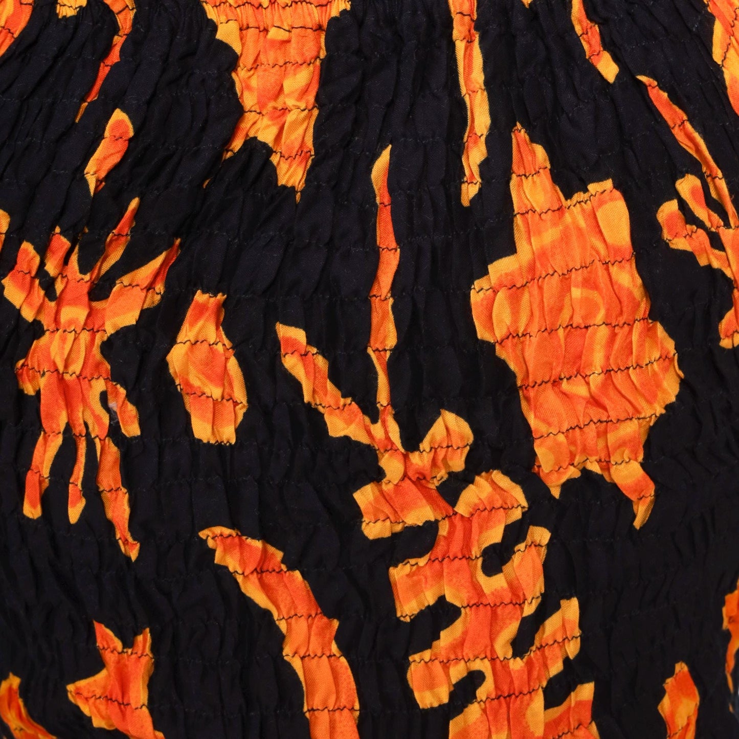 Y2K Shore Line Batik Smocked Crop Top Black Orange Cap Sleeve Small Medium