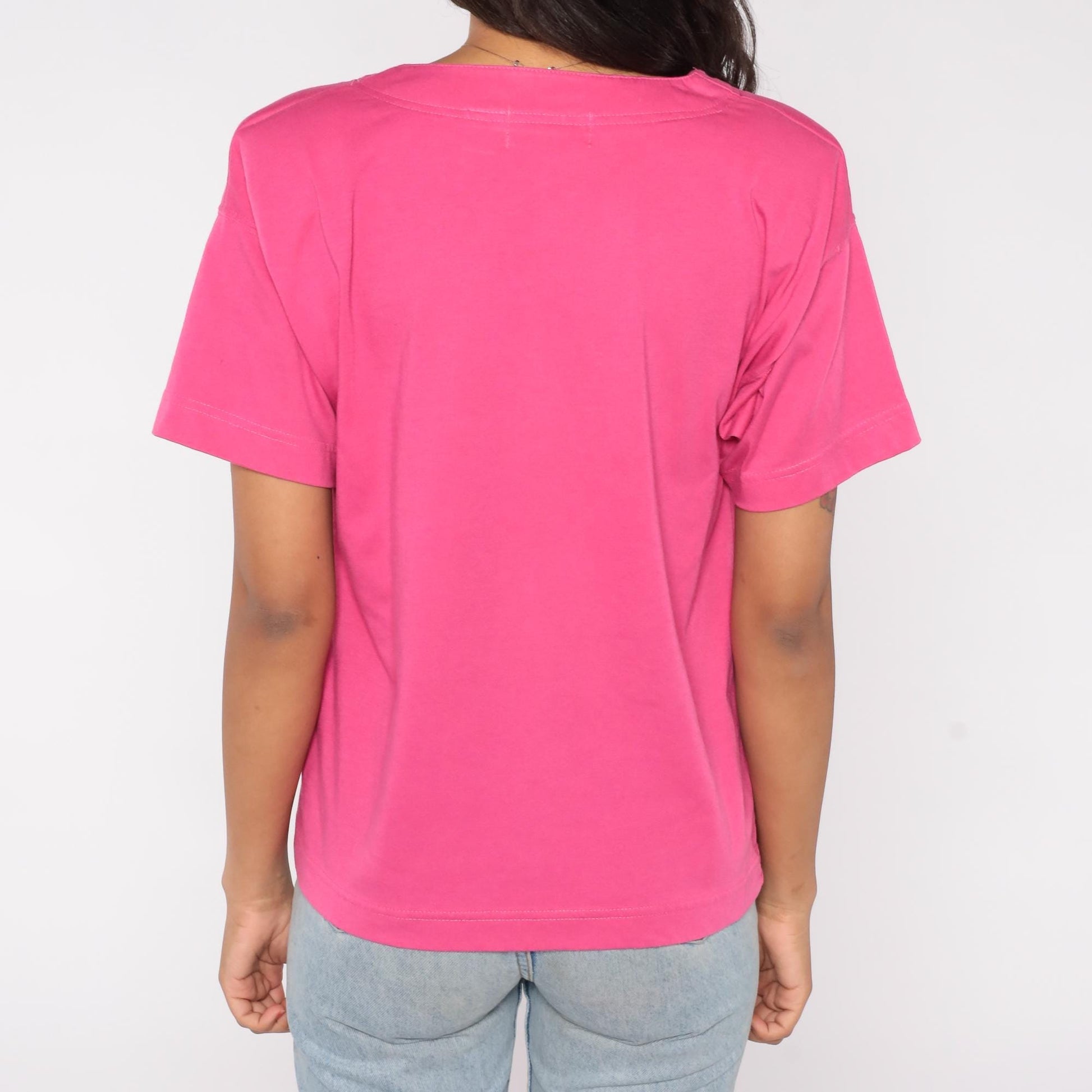 90s Colter Bay Sport Hot Pink T-Shirt Floral Embroidered Pocket Tee Large L