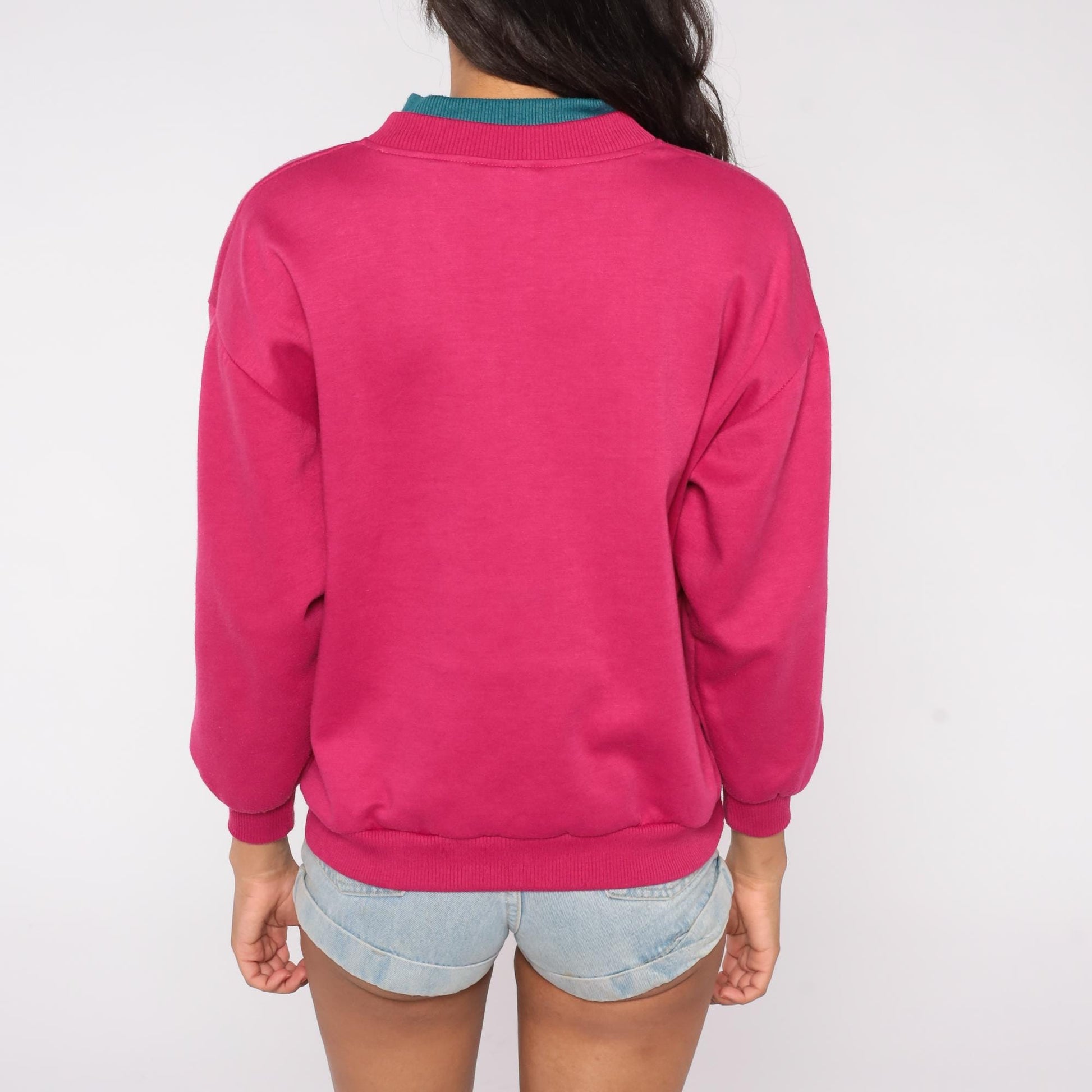 90s Nicco Victorian Floral Frame Sweatshirt Magenta Teal Mock Neck Medium M