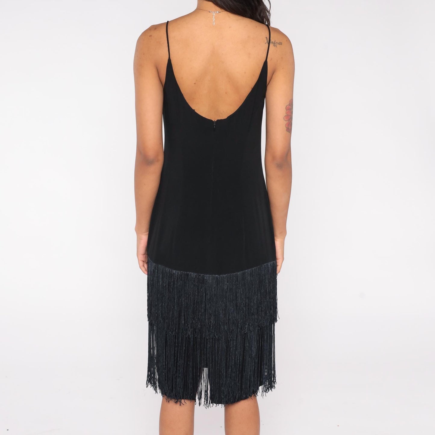 90s BB Collection Black Fringe Slip Dress Spaghetti Strap Cocktail Small
