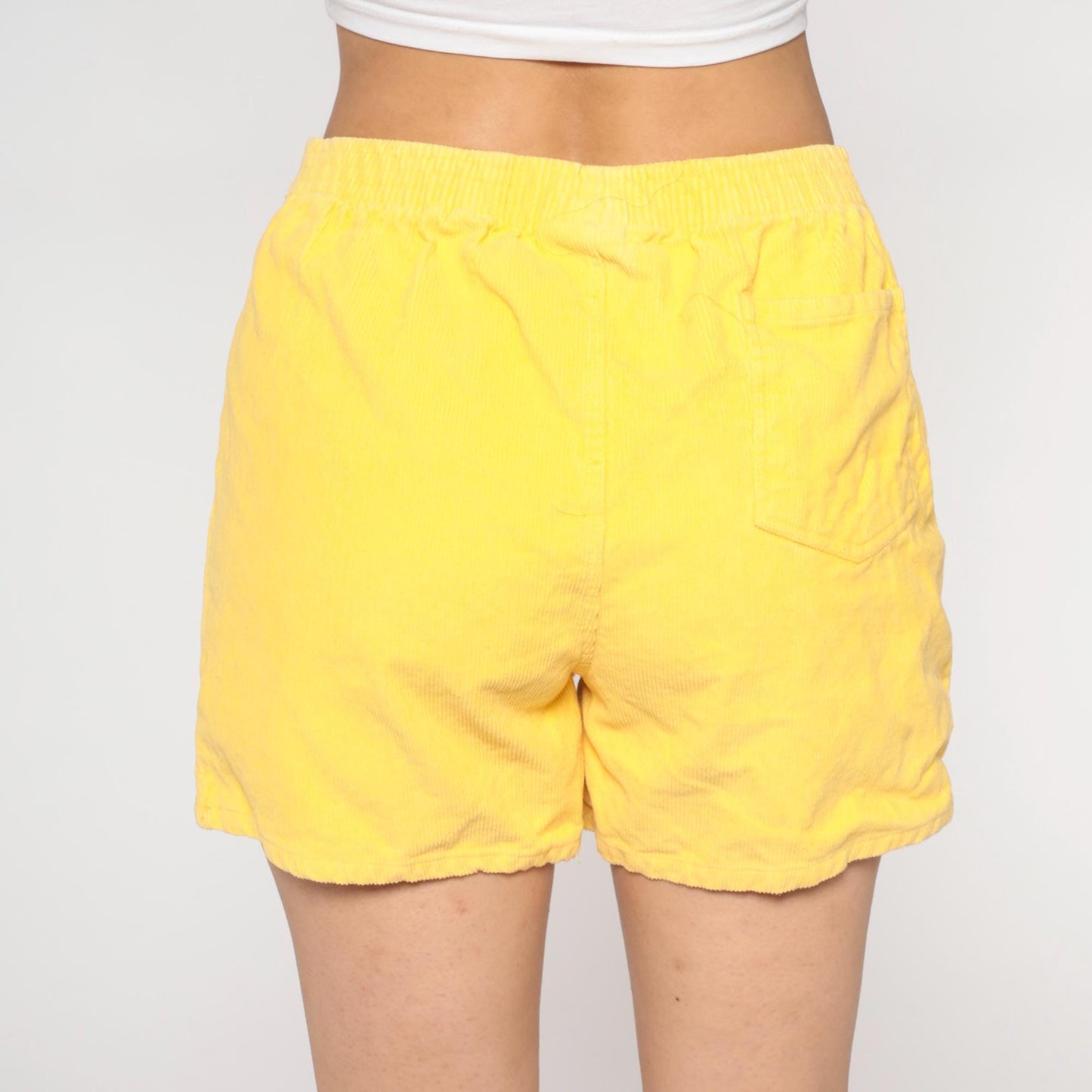 80s Windridge Lemon Yellow Corduroy Shorts High Waist Button Fly Large