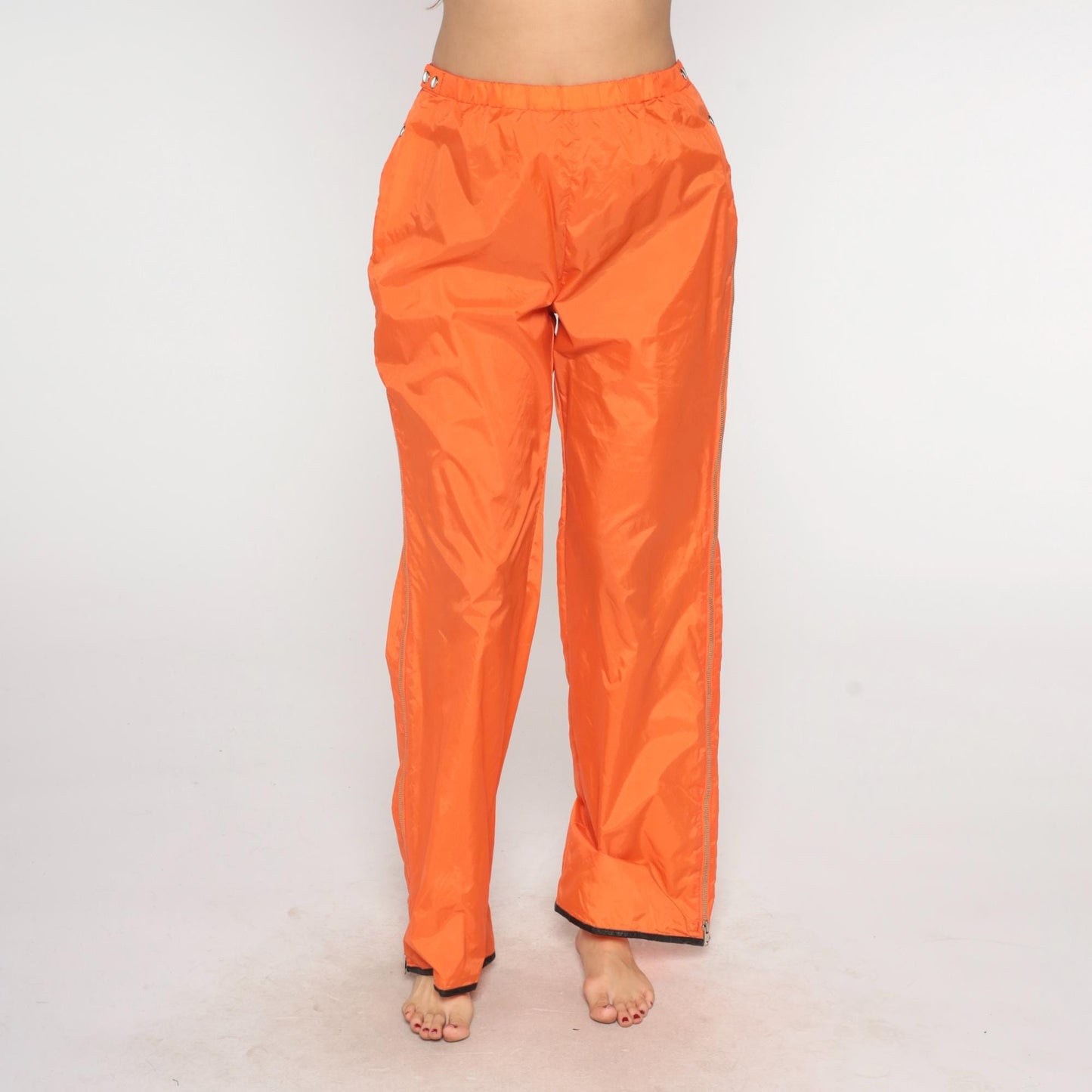 70s Breakaway Track Pants Orange Nylon Full Zip Unisex Large