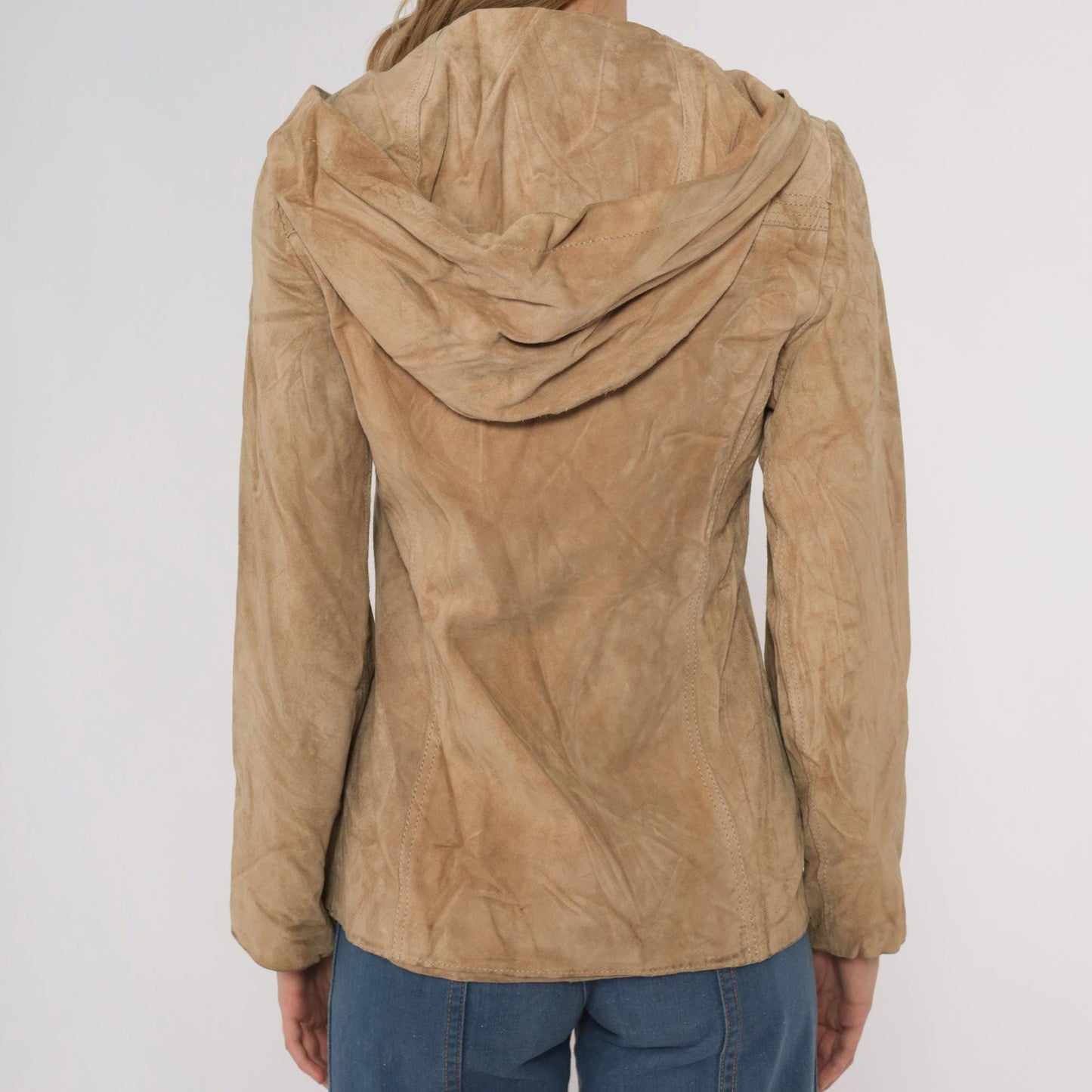 70s Tan Suede Hooded Jacket Zip Front Leather Small S