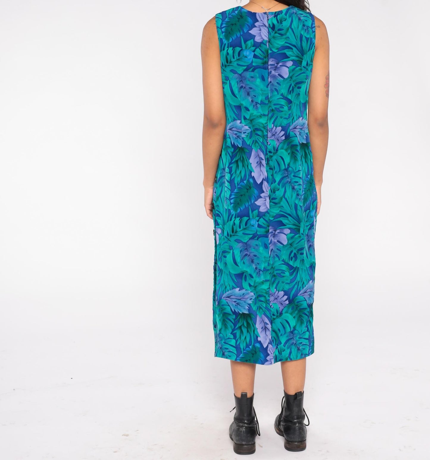90s R&K Originals Botanical Maxi Dress Emerald Teal Lavender Navy Size 8