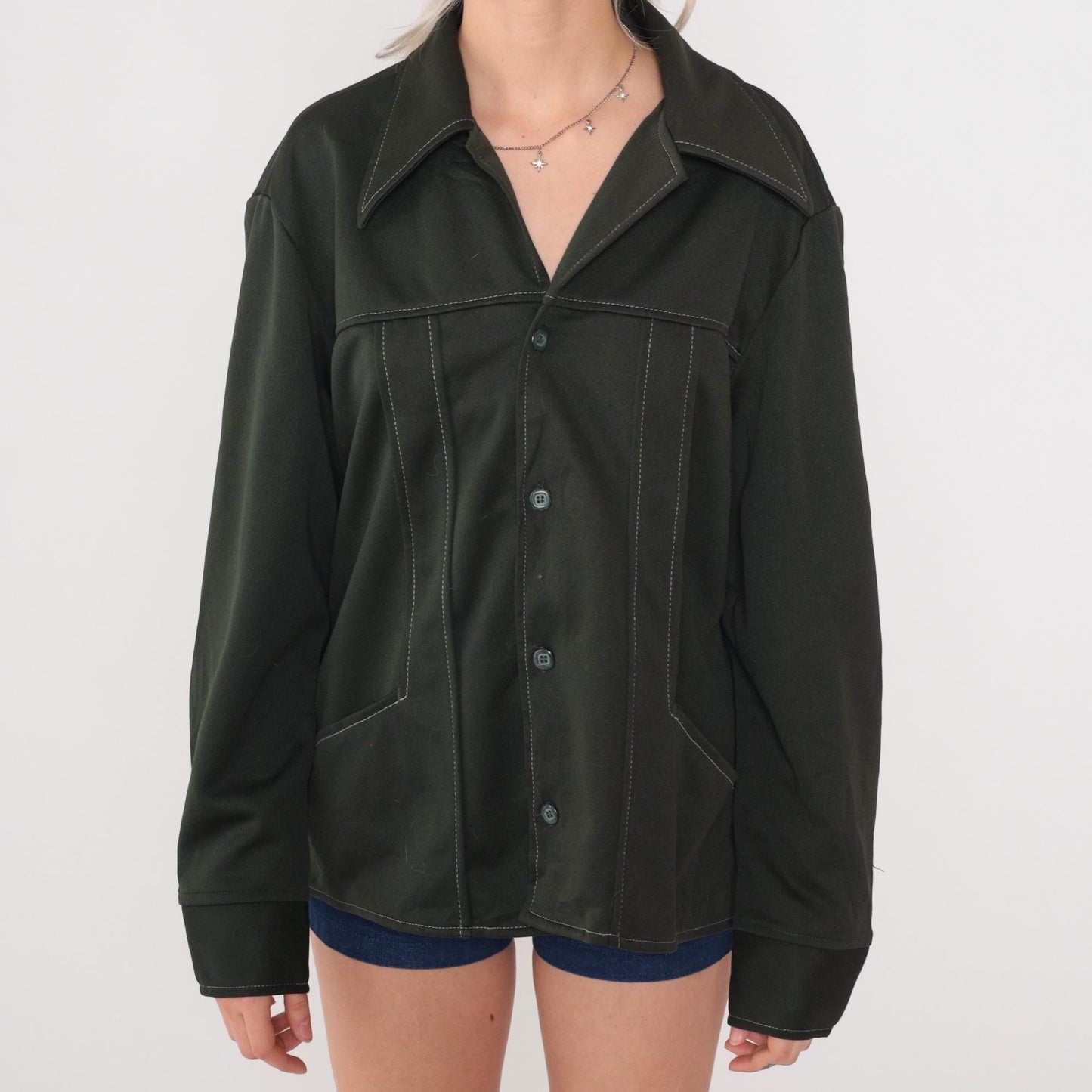 70s Wrangler Olive Green Shacket Button Up Shirt Jacket Large L