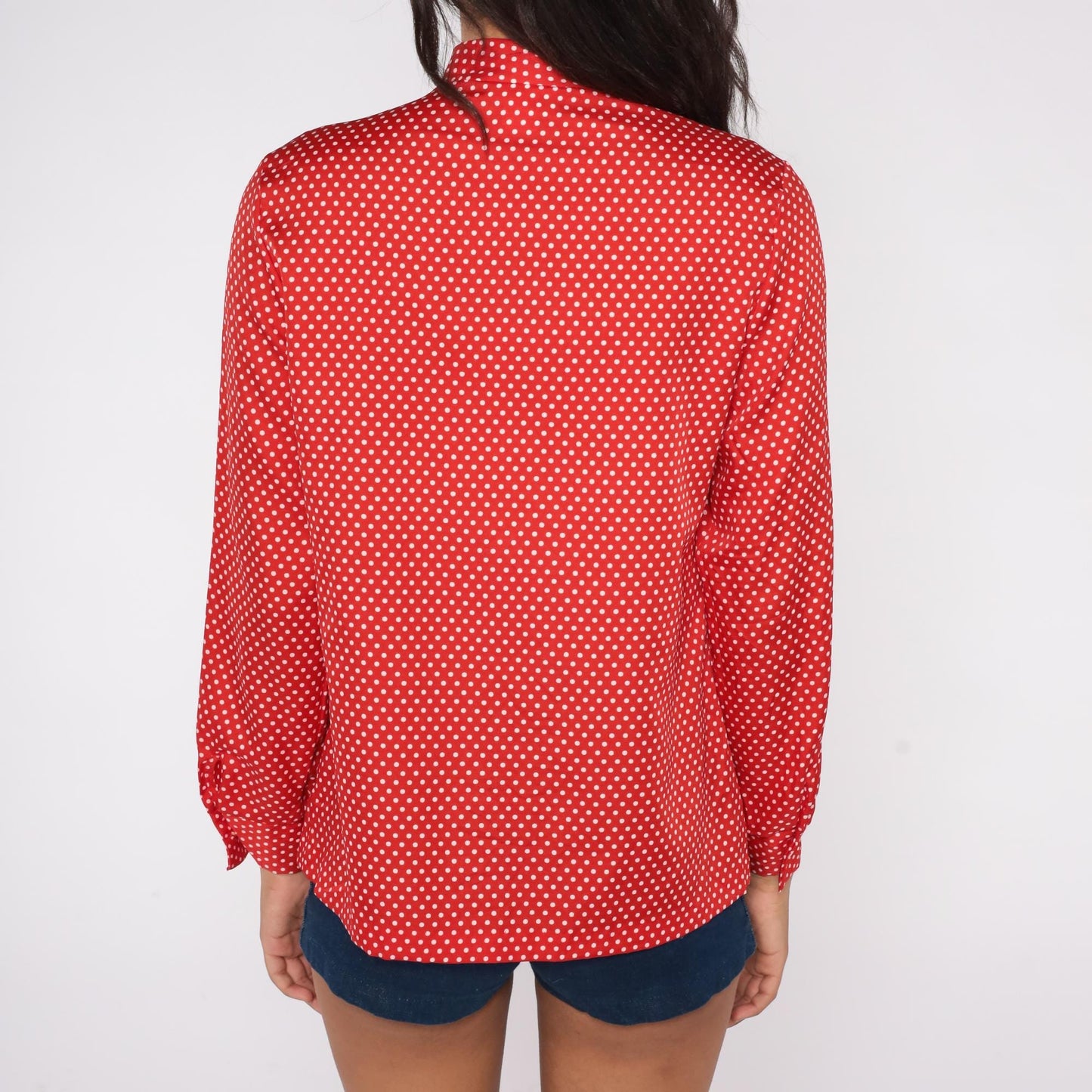 80s Lee Mar of California Red Polka Dot Pussy Bow Blouse Medium