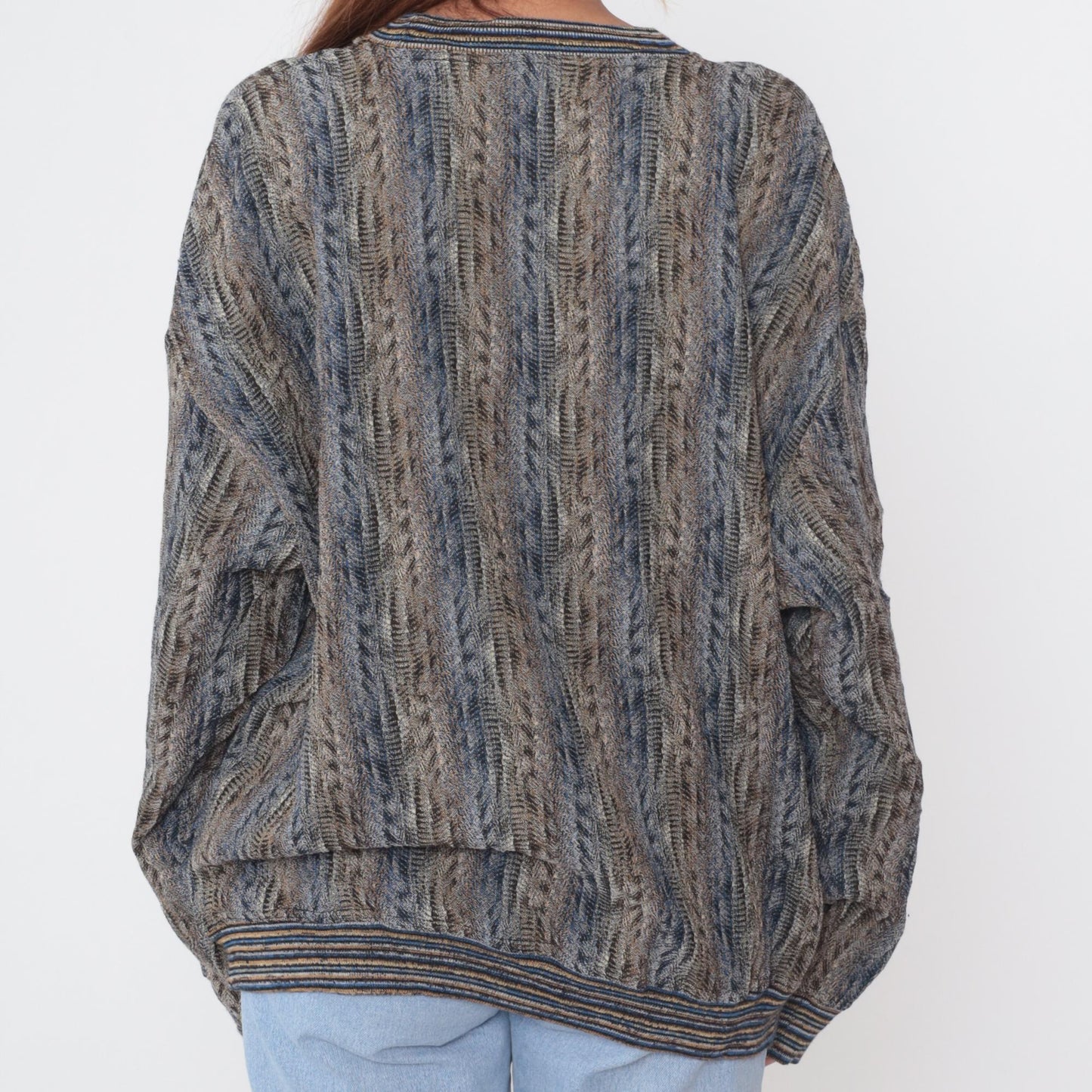 90s Jhane Barnes Knit Sweater Striped Crew Neck Earth Tone Large