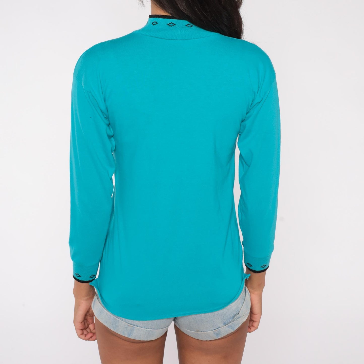 90s Tulip Turquoise Half-Zip Knit Pullover Aztec Geometric Collar Extra Small XS
