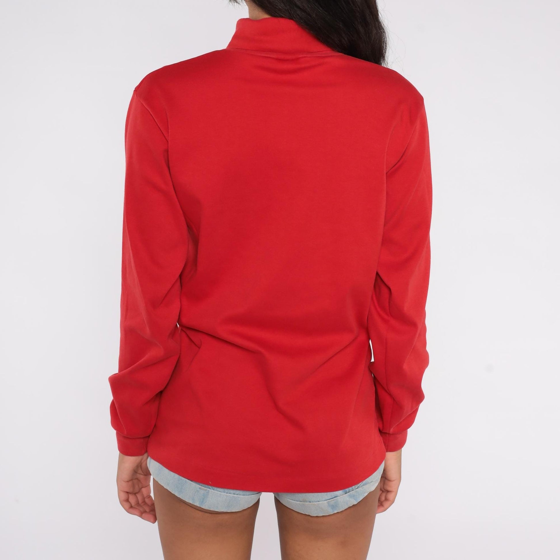 80s SKYR Red Mock Neck Sweatshirt Cotton Lycra Long Sleeve Large L
