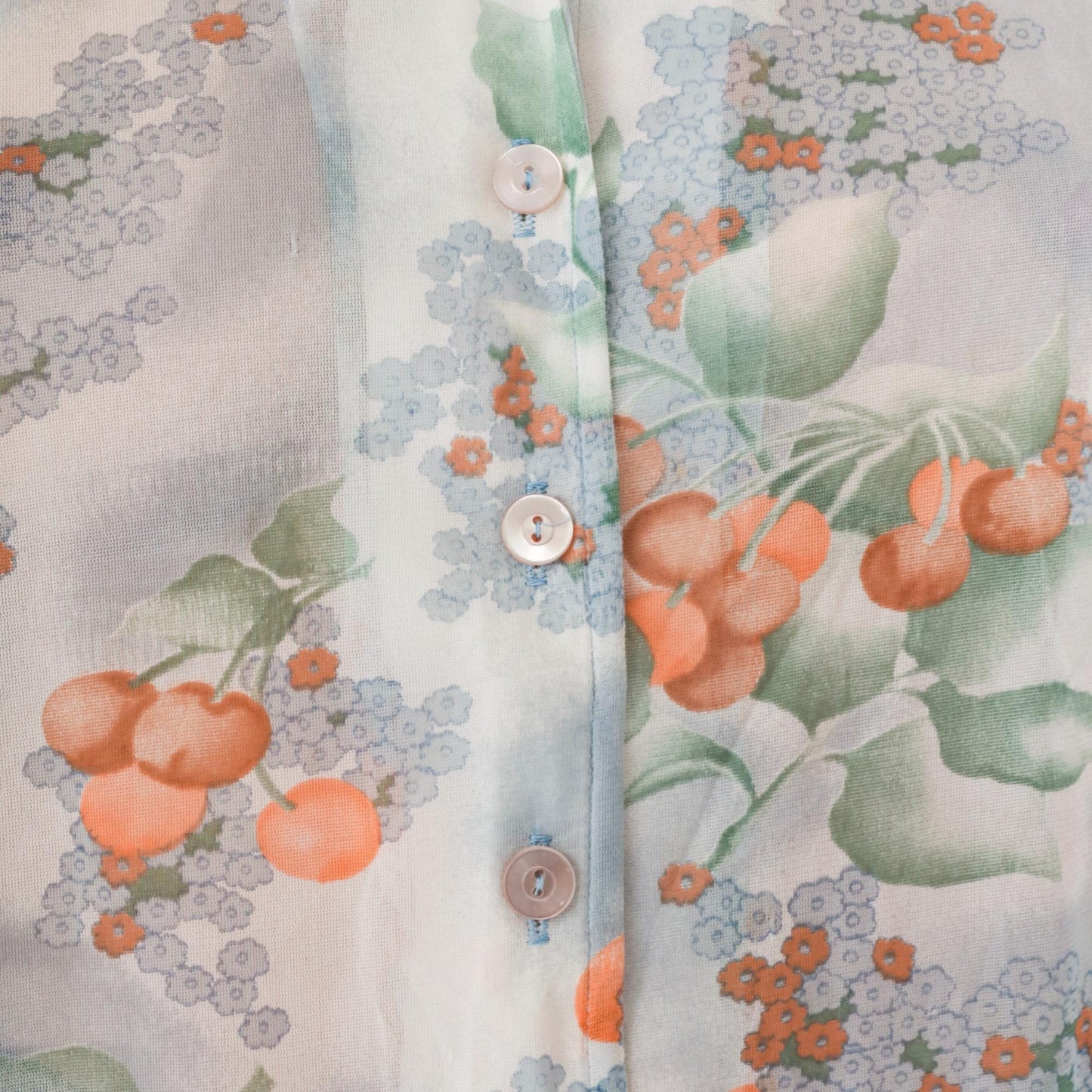 70s Berry Blouse Sheer Blue Orange Watercolor Floral Button Up Long Sleeve Large L