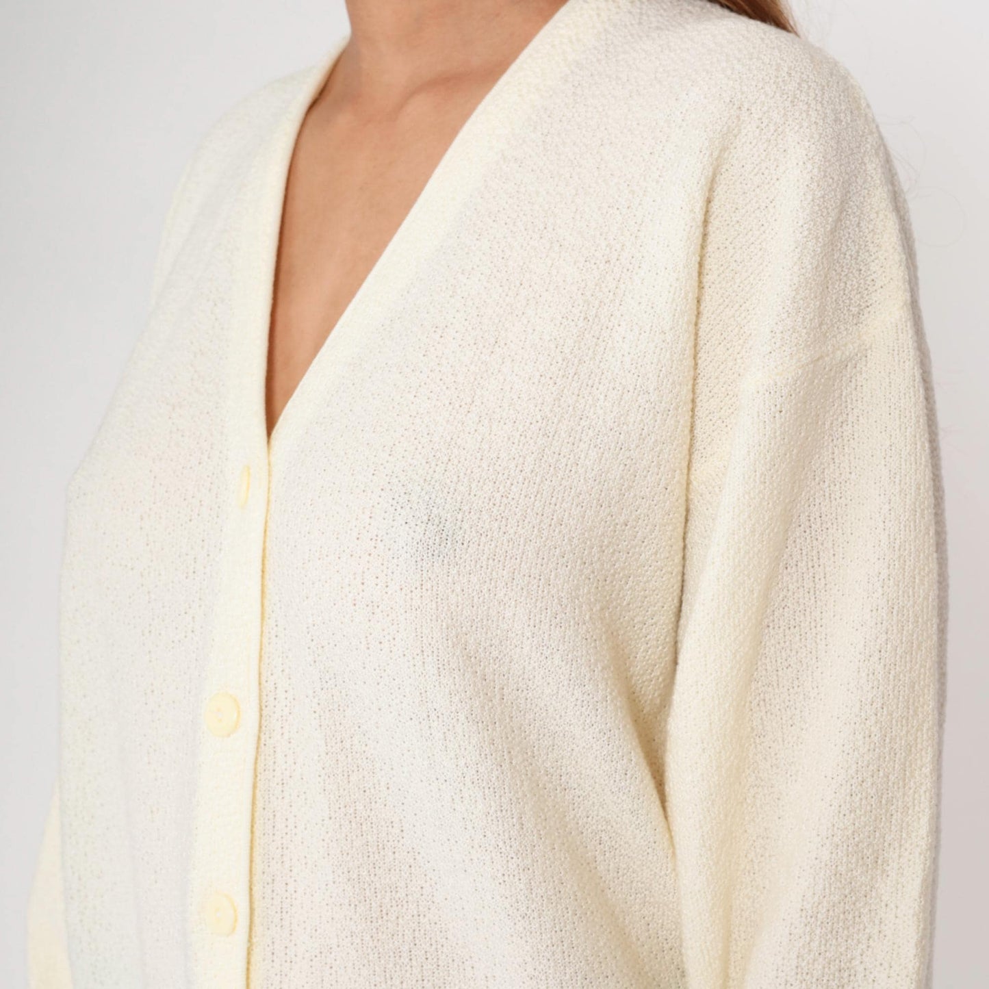70s Cream Cardigan Button Front V Neck Long Sleeve Knit Medium Large