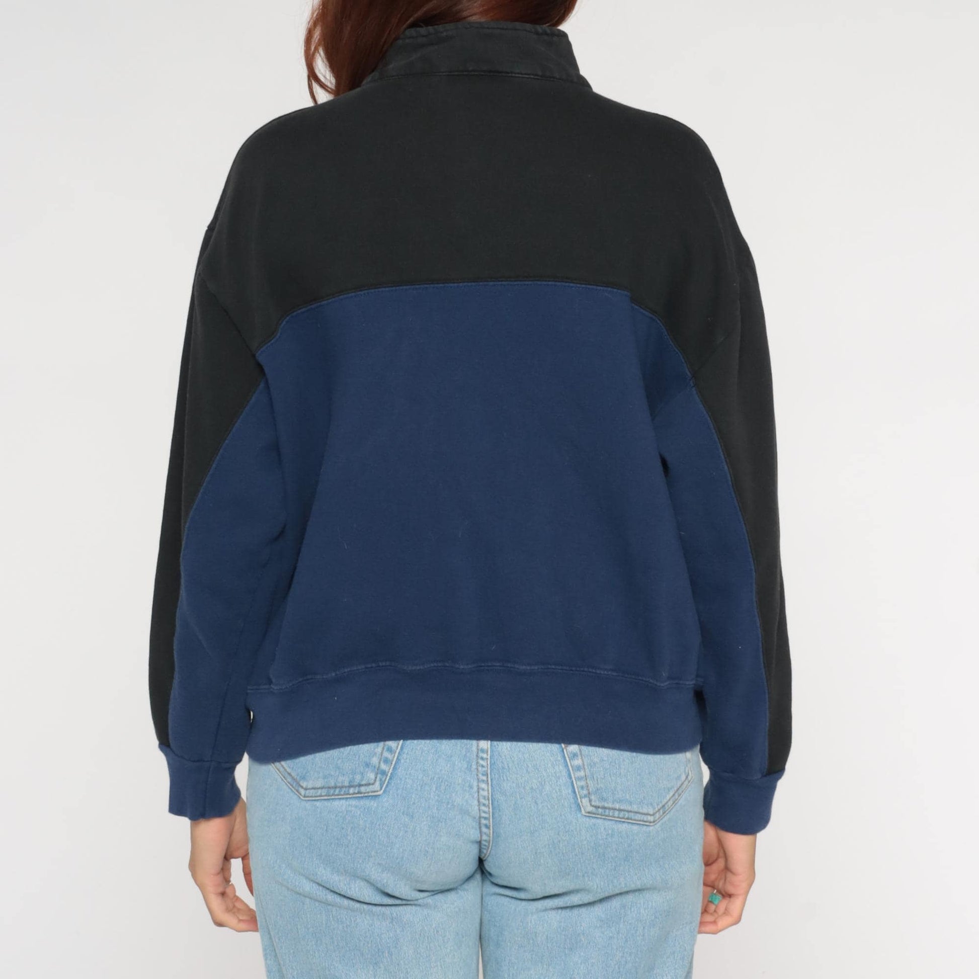 90s Starter Colorblock Quarter-Zip Sweatshirt Navy Black American Flag Extra Large