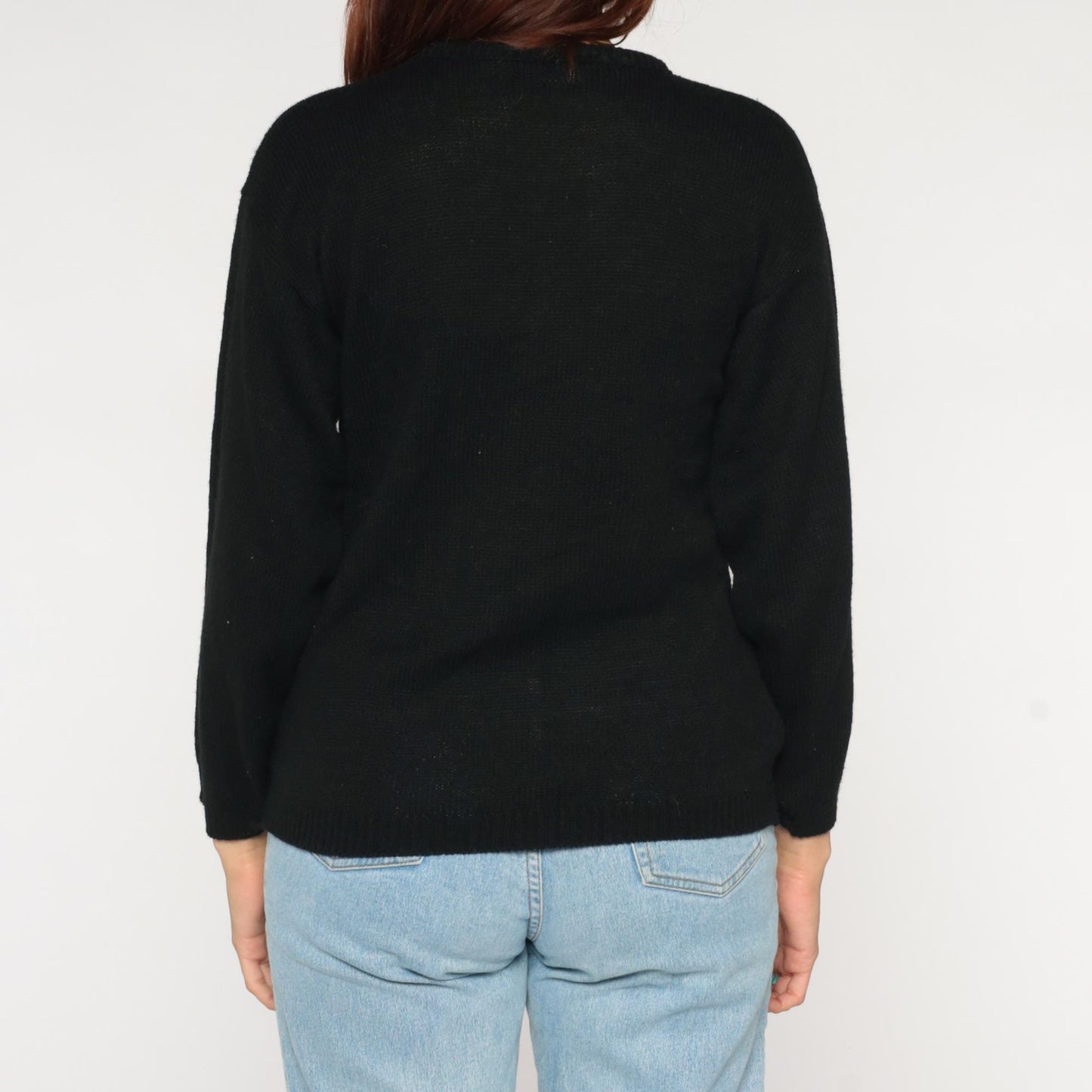 90s Western Sportswear Teddy Bear Sequin Sweater Black Small S