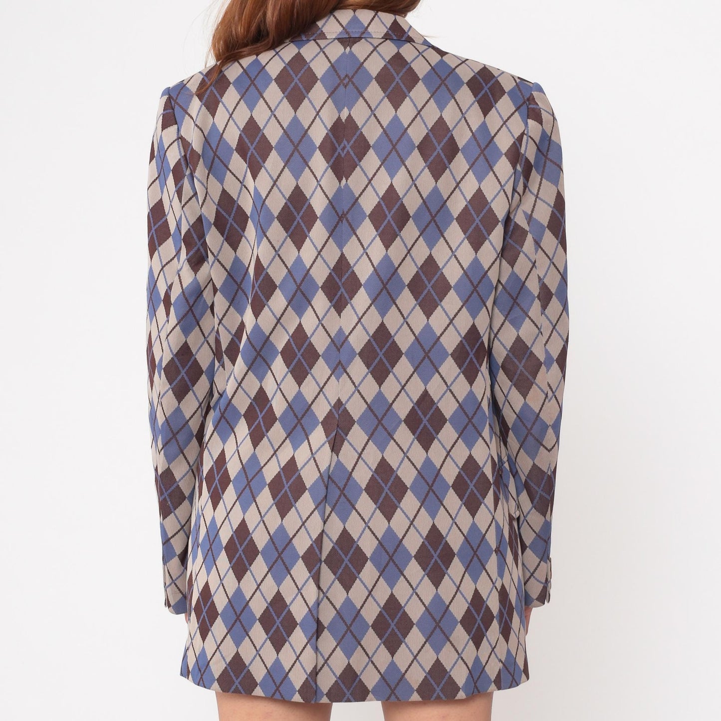 70s Hispacor Argyle Blazer Blue Brown Beige Diamond Pattern Medium