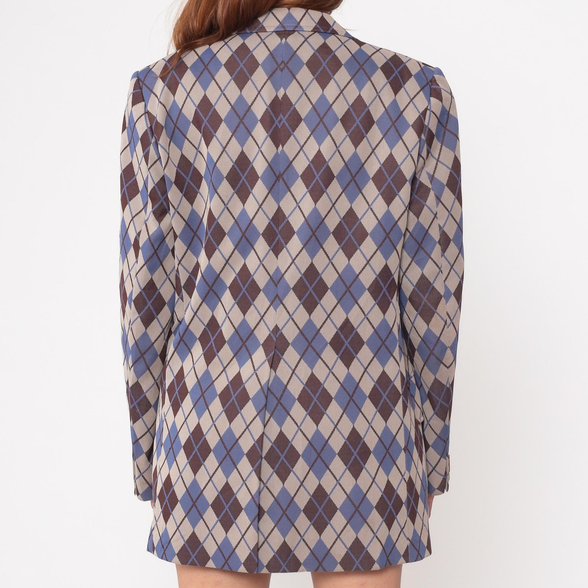 70s Hispacor Argyle Blazer Blue Brown Beige Diamond Pattern Medium
