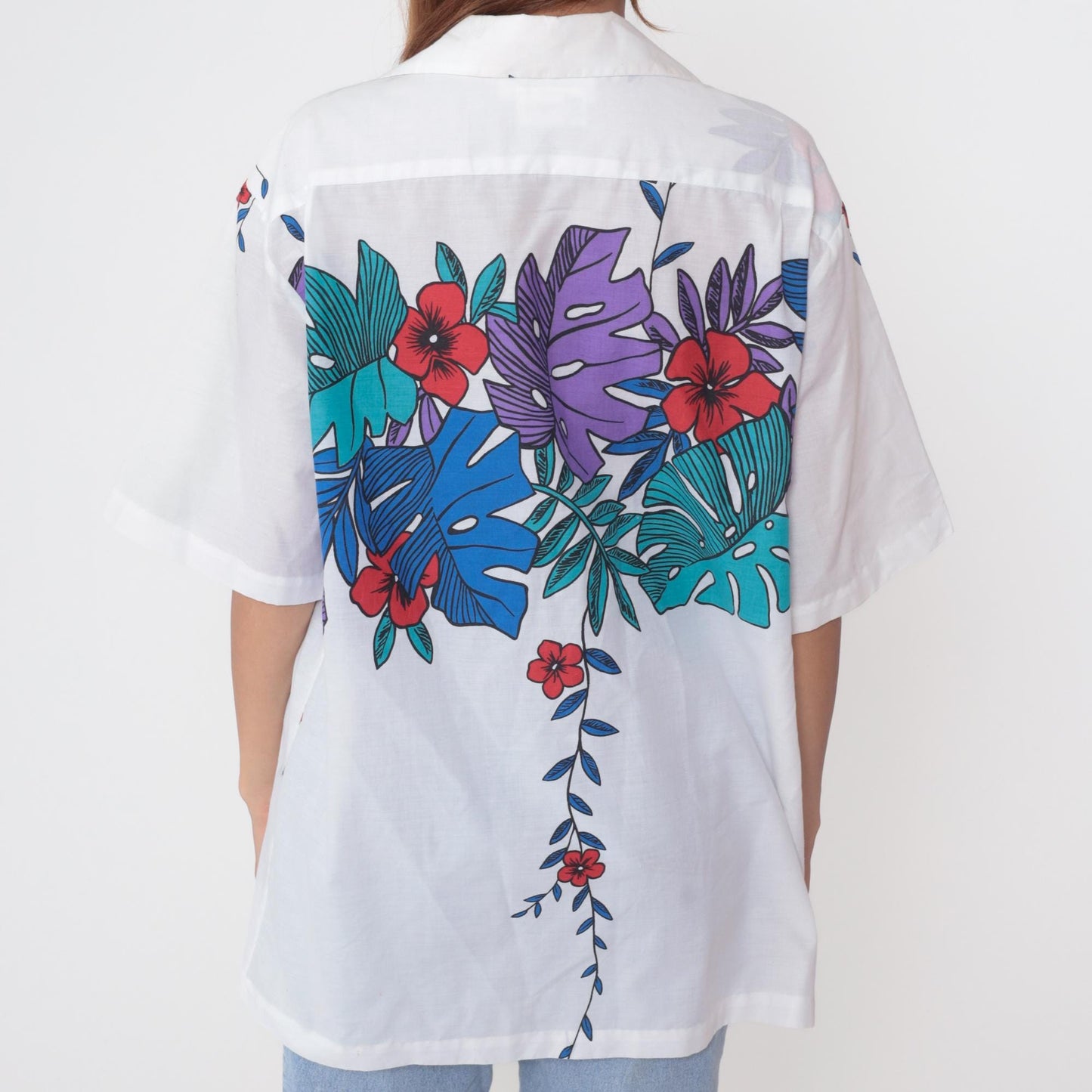 90s Hilo Hattie's Tropical Floral Shirt White Hawaiian Button Up Extra Large XL