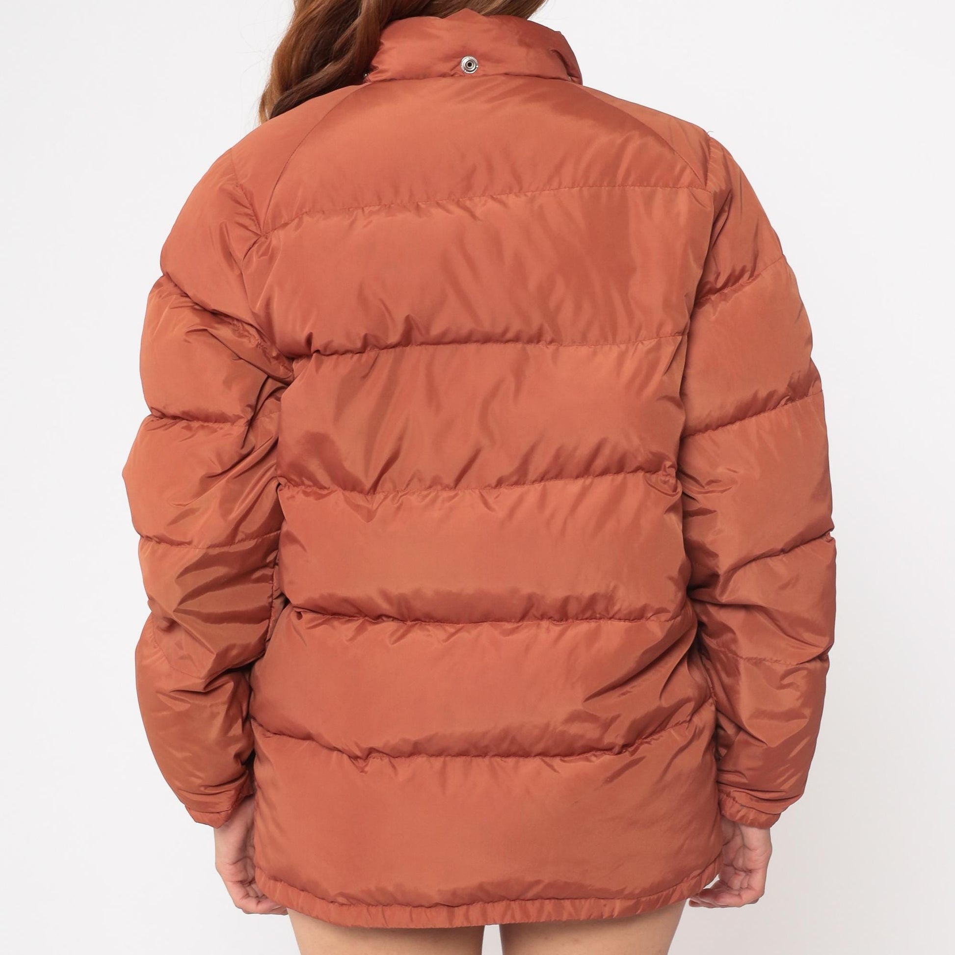 70s Put On Shop Sears Down Puffer Jacket Rust Orange Quilted Small