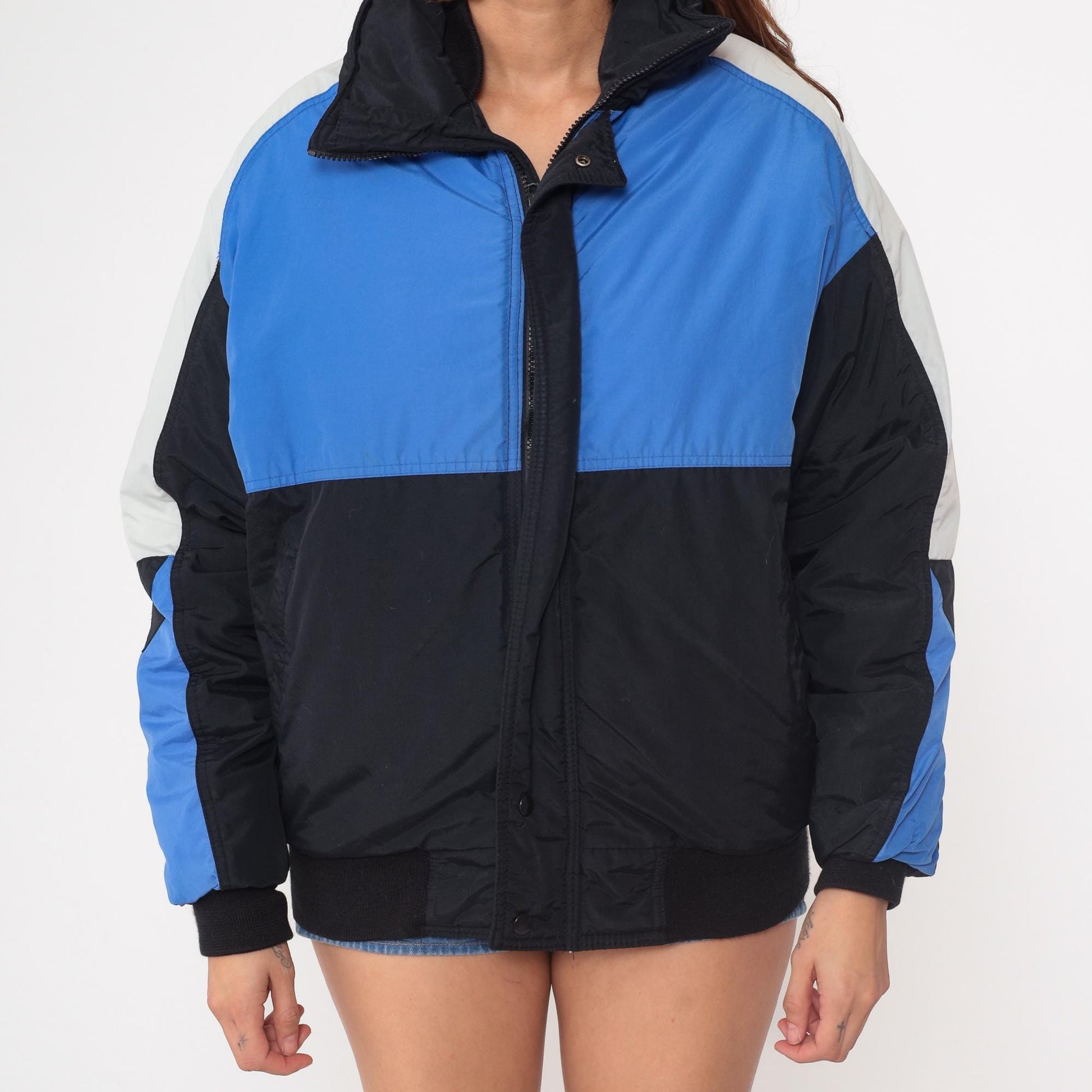 90s Field and Stream Colorblock Windbreaker Jacket Blue Black White Medium M