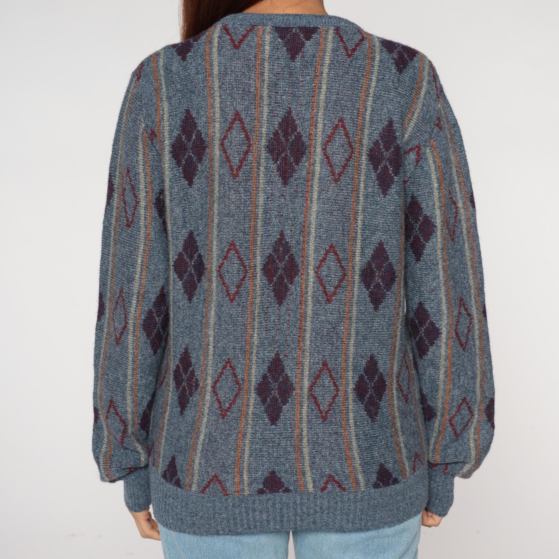 80s Diamond Argyle Wool Mohair Sweater Crewneck Blue Burgundy Medium
