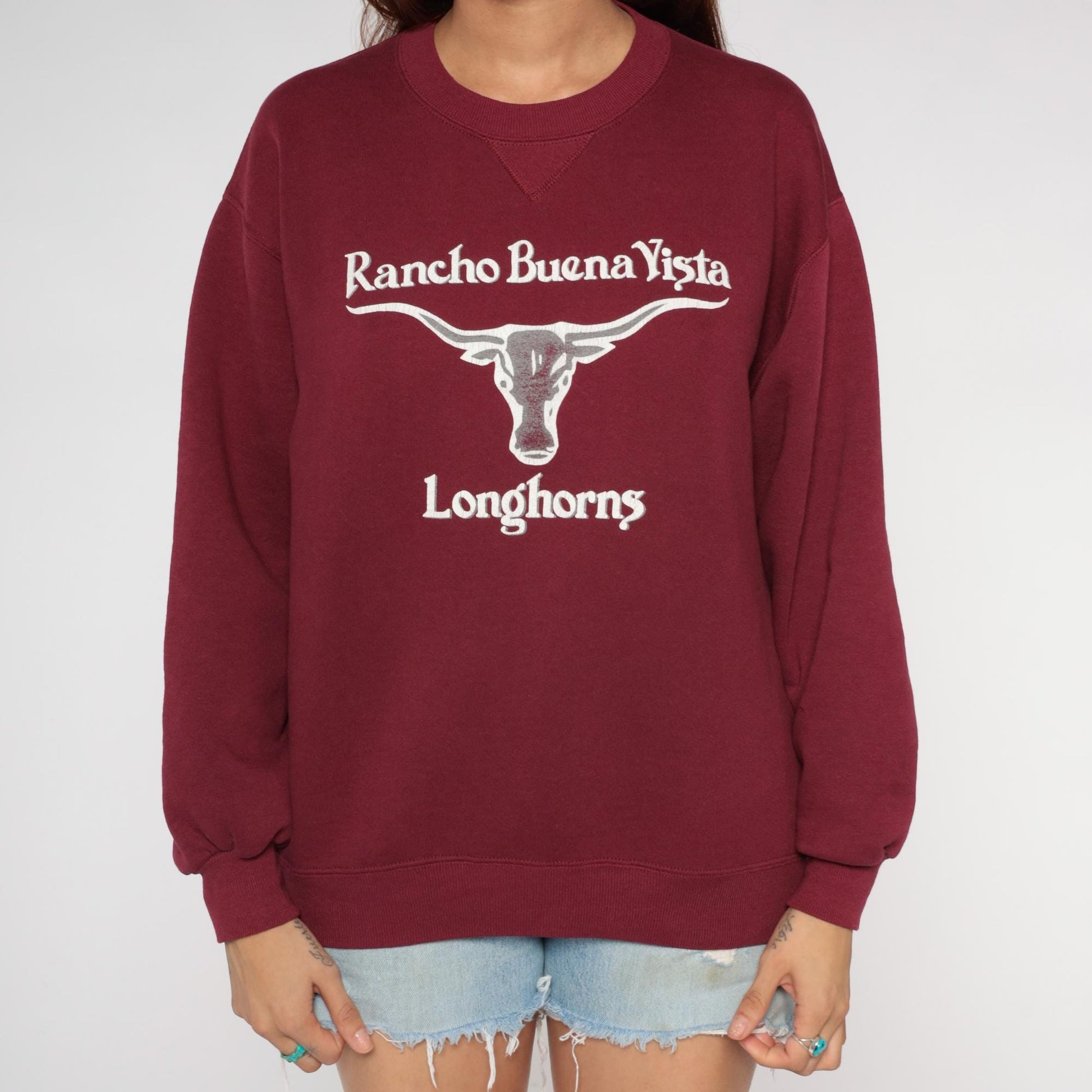90s Russell Athletic Burgundy Longhorns Crewneck Sweatshirt Large L