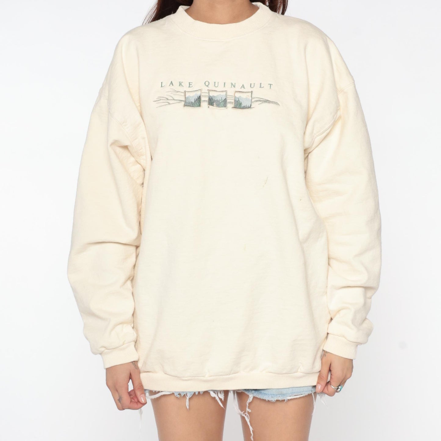 90s Lake Quinault Landscape Cream Crewneck Sweatshirt Extra Large XL