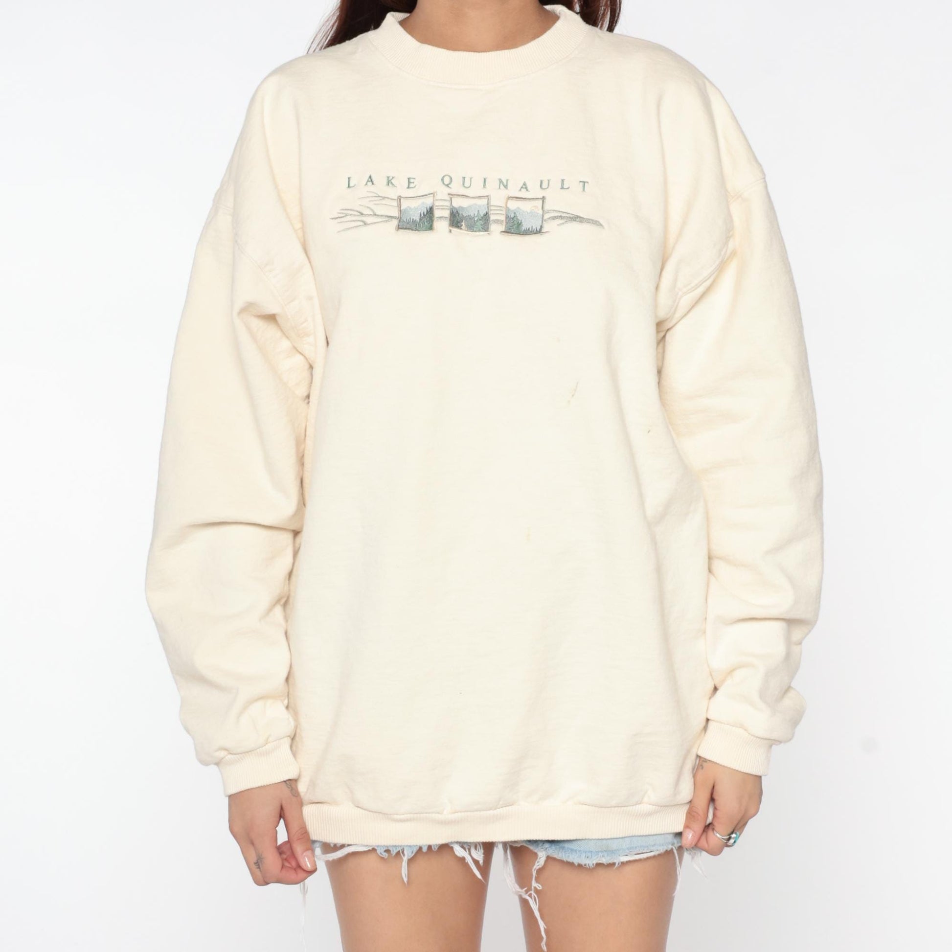 90s Lake Quinault Landscape Cream Crewneck Sweatshirt Extra Large XL