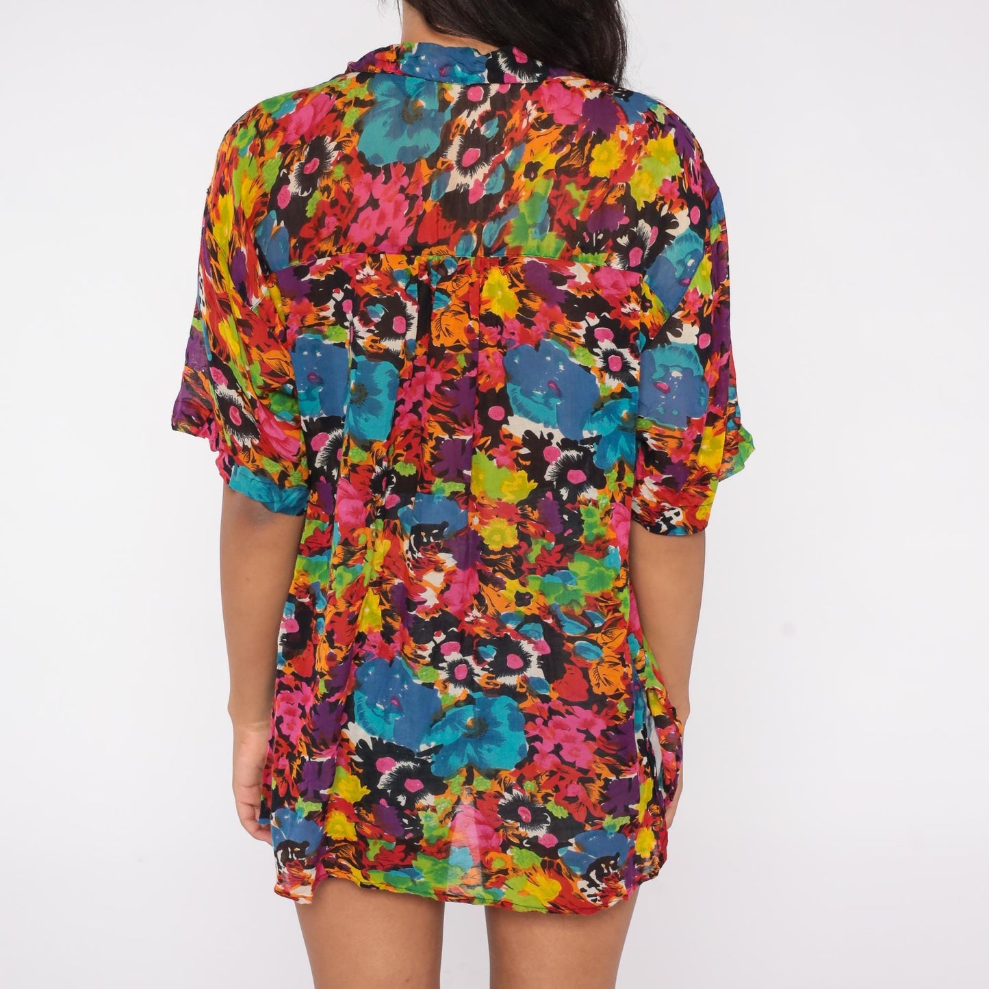 90s Whistles Abstract Floral Shirt Multi-Color Short Sleeve Cotton Blend Medium M