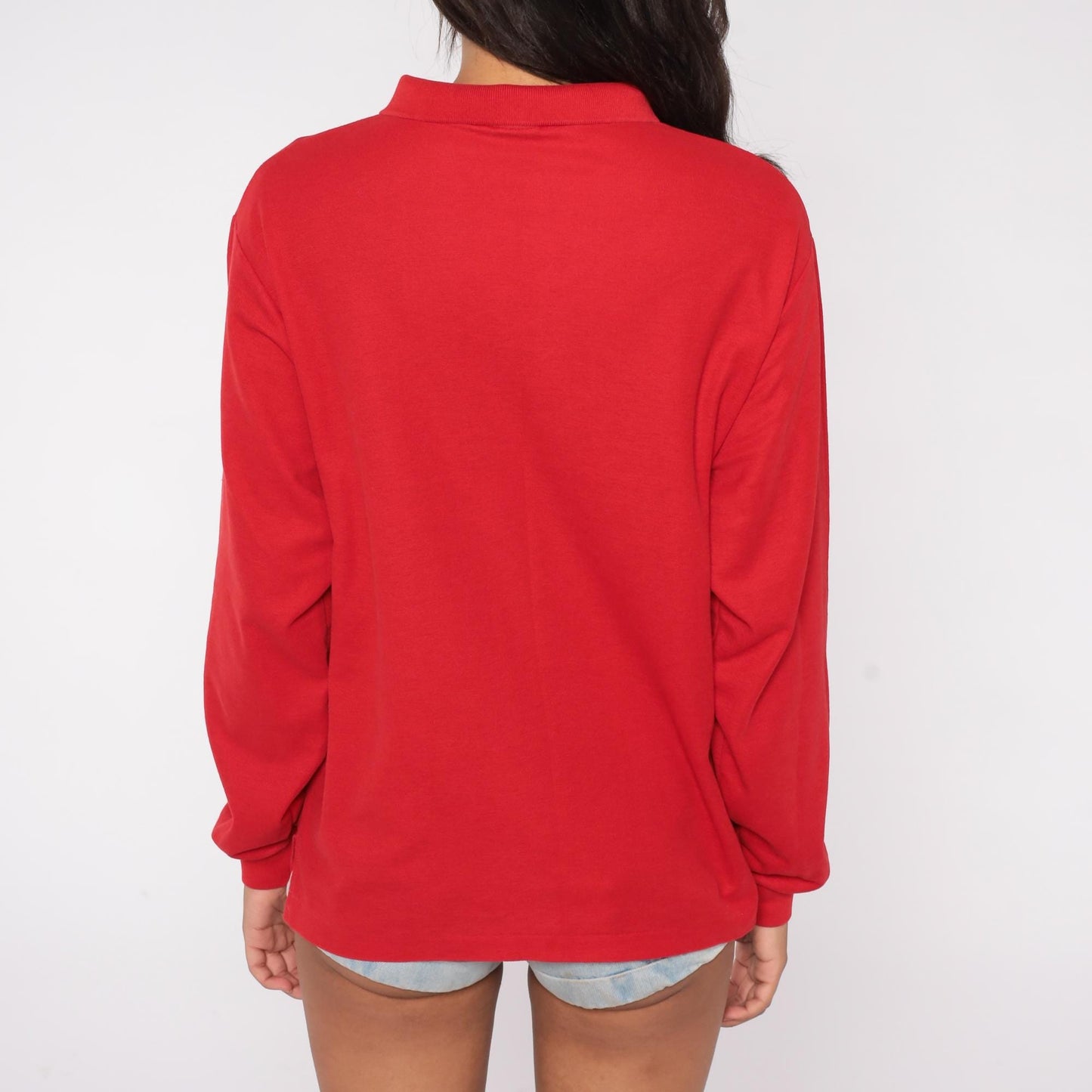 80s LeTigre Red Polo Shirt Long Sleeve Embroidered Logo Extra Large XL