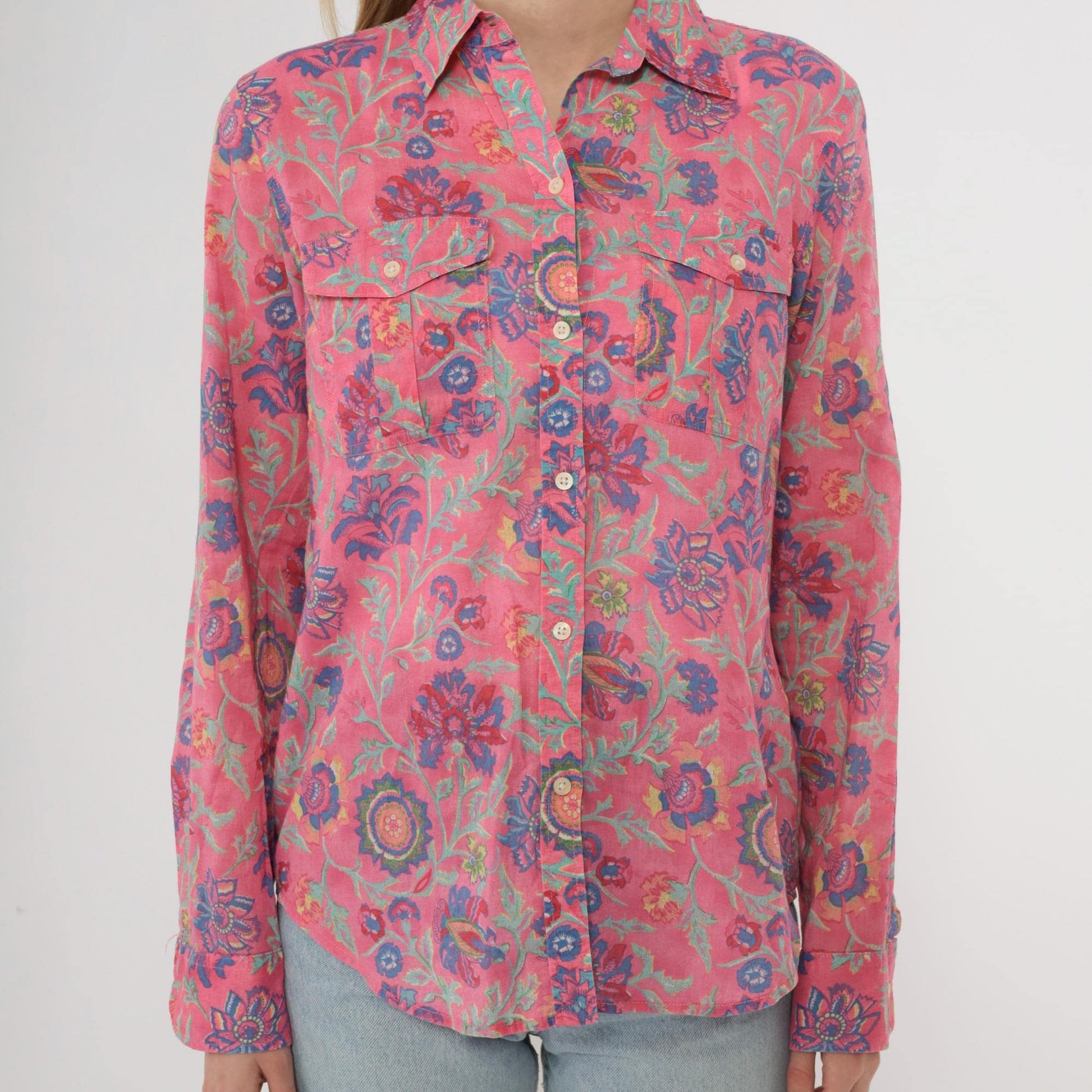90s Ralph Lauren Floral Button-Up Shirt Pink Botanical Paisley Cotton Small S