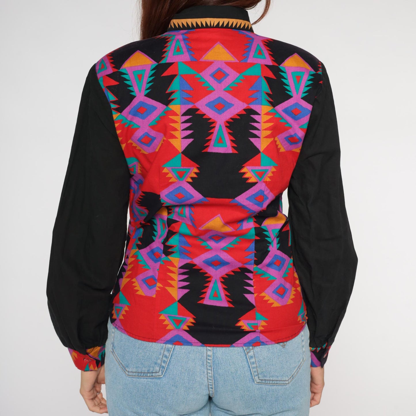 90s Western Plains Trading Co Southwestern Aztec Print Button Shirt Medium M