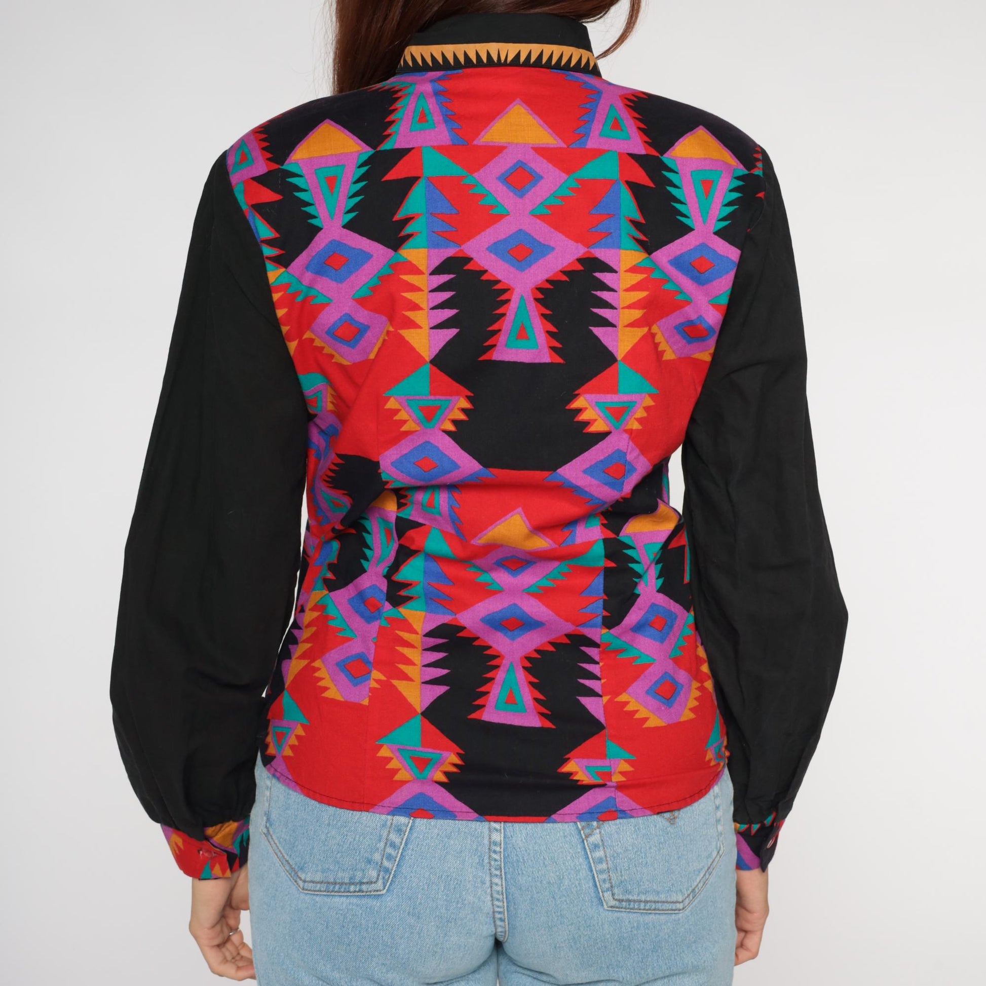 90s Western Plains Trading Co Southwestern Aztec Print Button Shirt Medium M