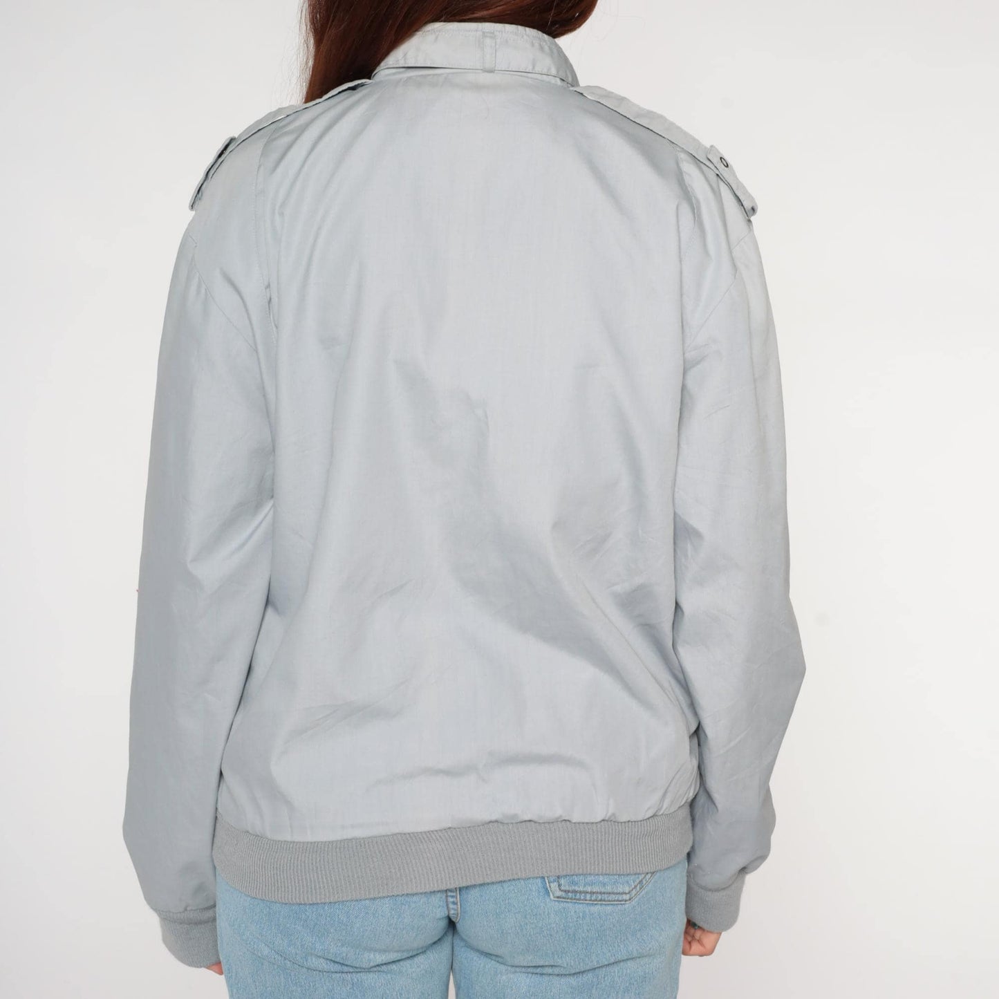 80s Rene De France Light Gray Bomber Jacket Epaulettes Large L