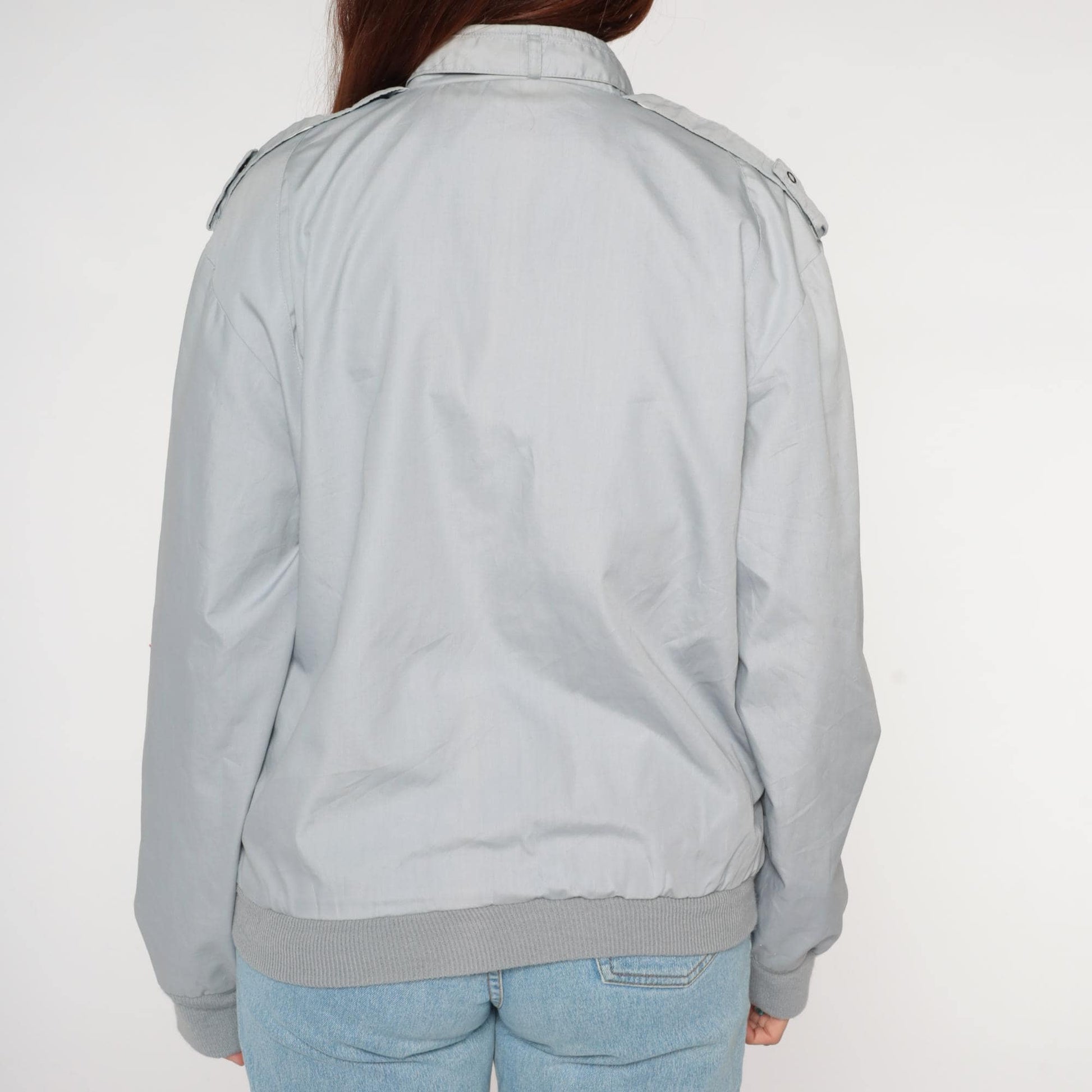 80s Rene De France Light Gray Bomber Jacket Epaulettes Large L