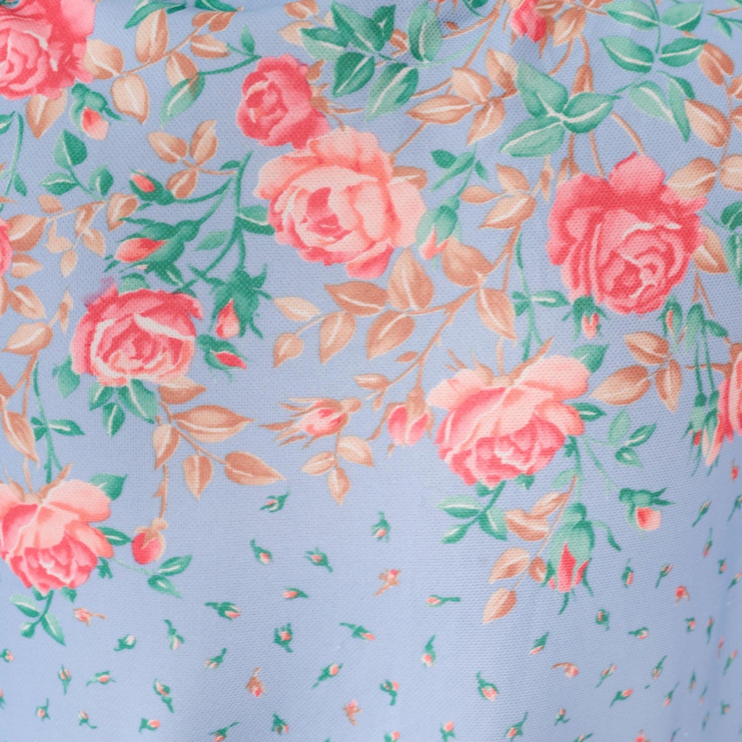 70s Light Blue Floral Shirt Pink Roses Button Up Short Sleeve Medium
