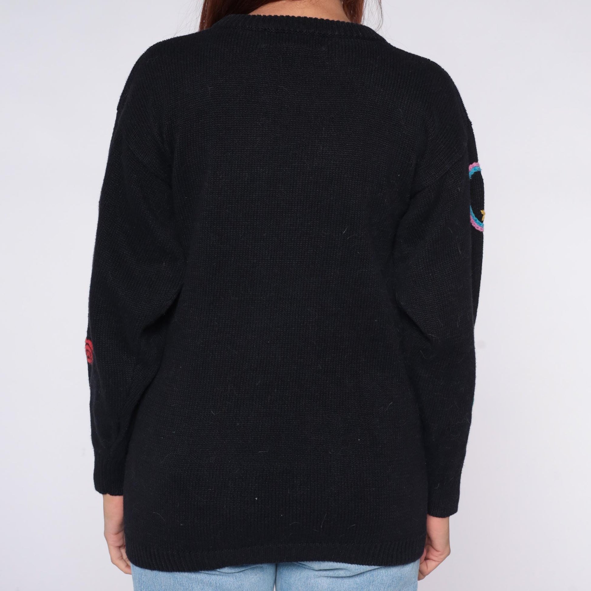 90s Western Connection Black Embroidered Paisley Sweater Snakes Roses Small