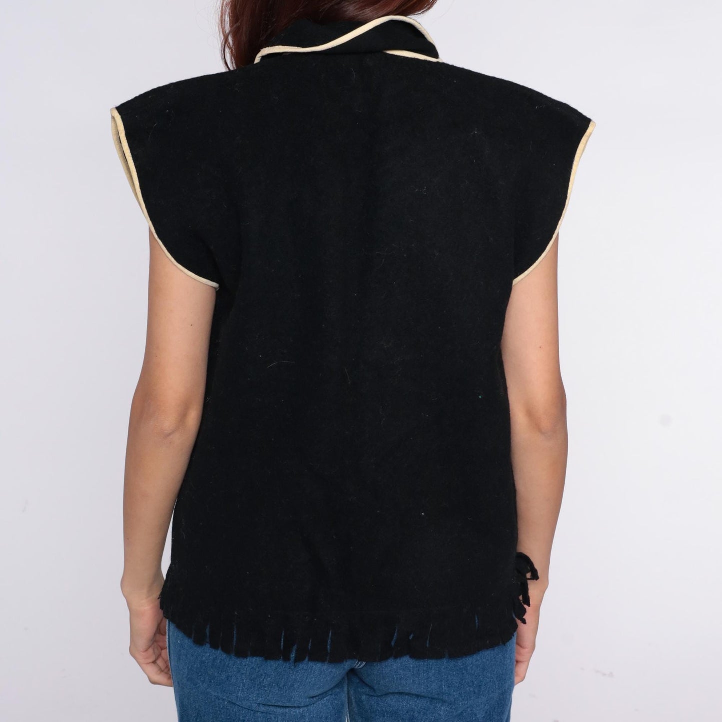 90s Black Southwestern Geometric Vest Collared Zip Front Medium M
