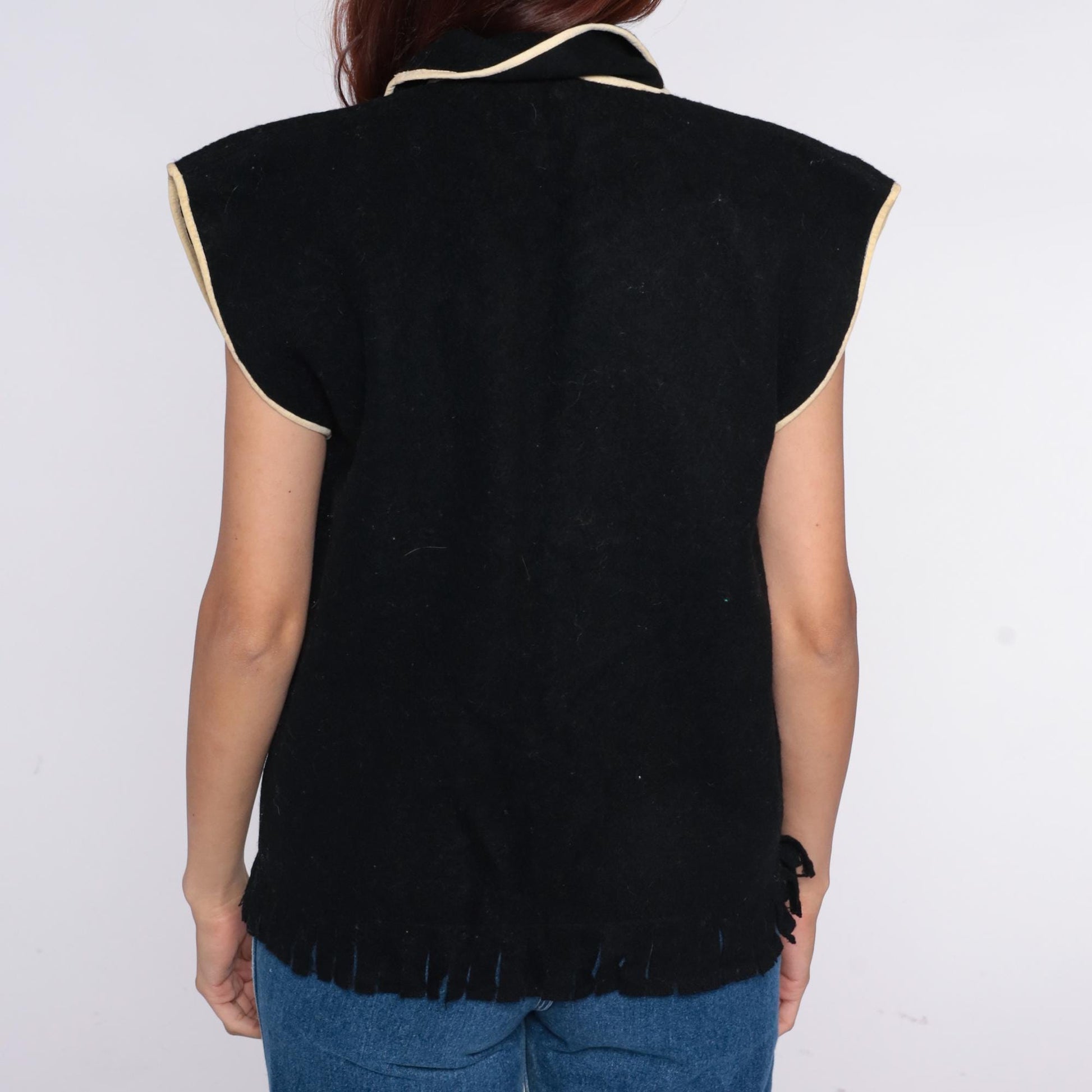 90s Black Southwestern Geometric Vest Collared Zip Front Medium M