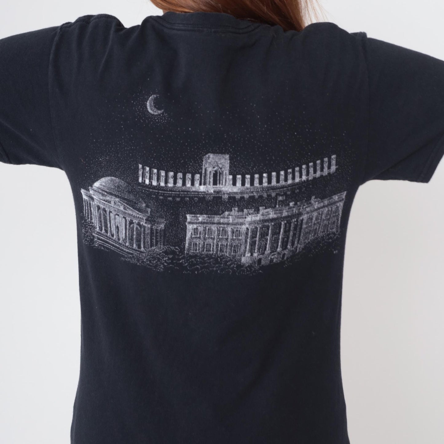 Y2K Washington DC Skyline Graphic Tee Black Cotton Monument Small