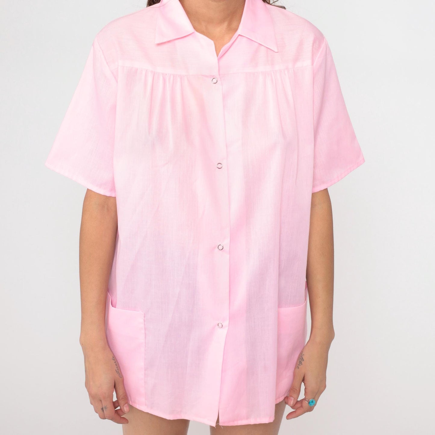 70s Kani of Kalifornia Pink Snap Front Tunic Blouse Large L