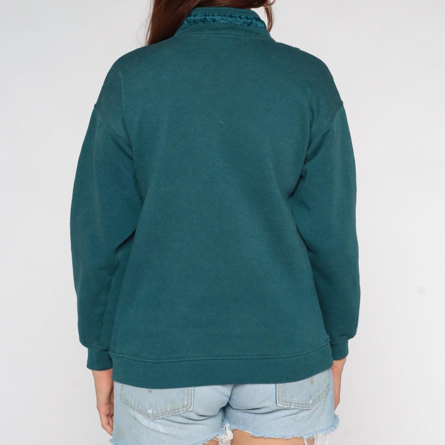 90s Chinawear Southwestern Quarter-Zip Sweatshirt Teal Chevron Embroidered Small