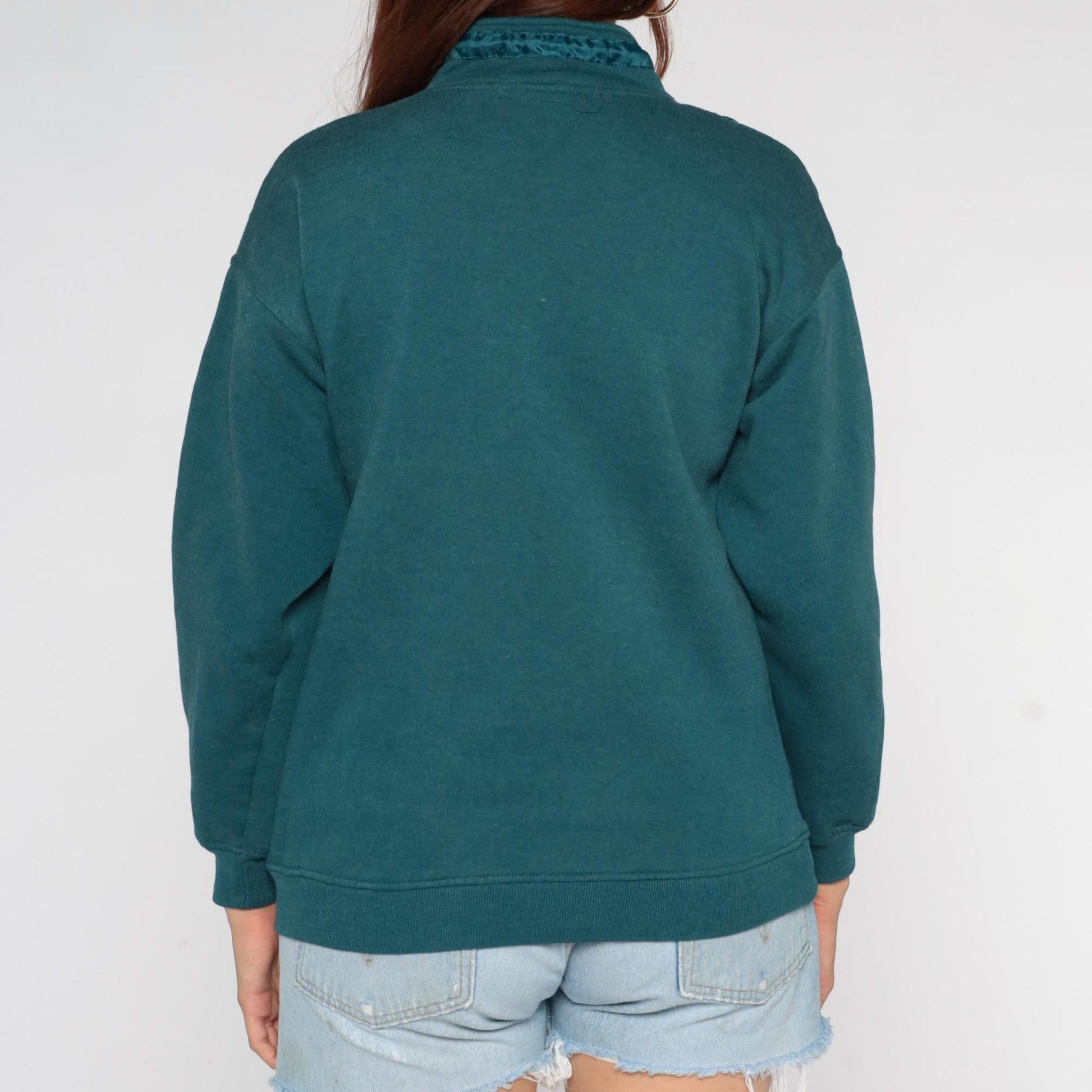 90s Chinawear Southwestern Quarter-Zip Sweatshirt Teal Chevron Embroidered Small