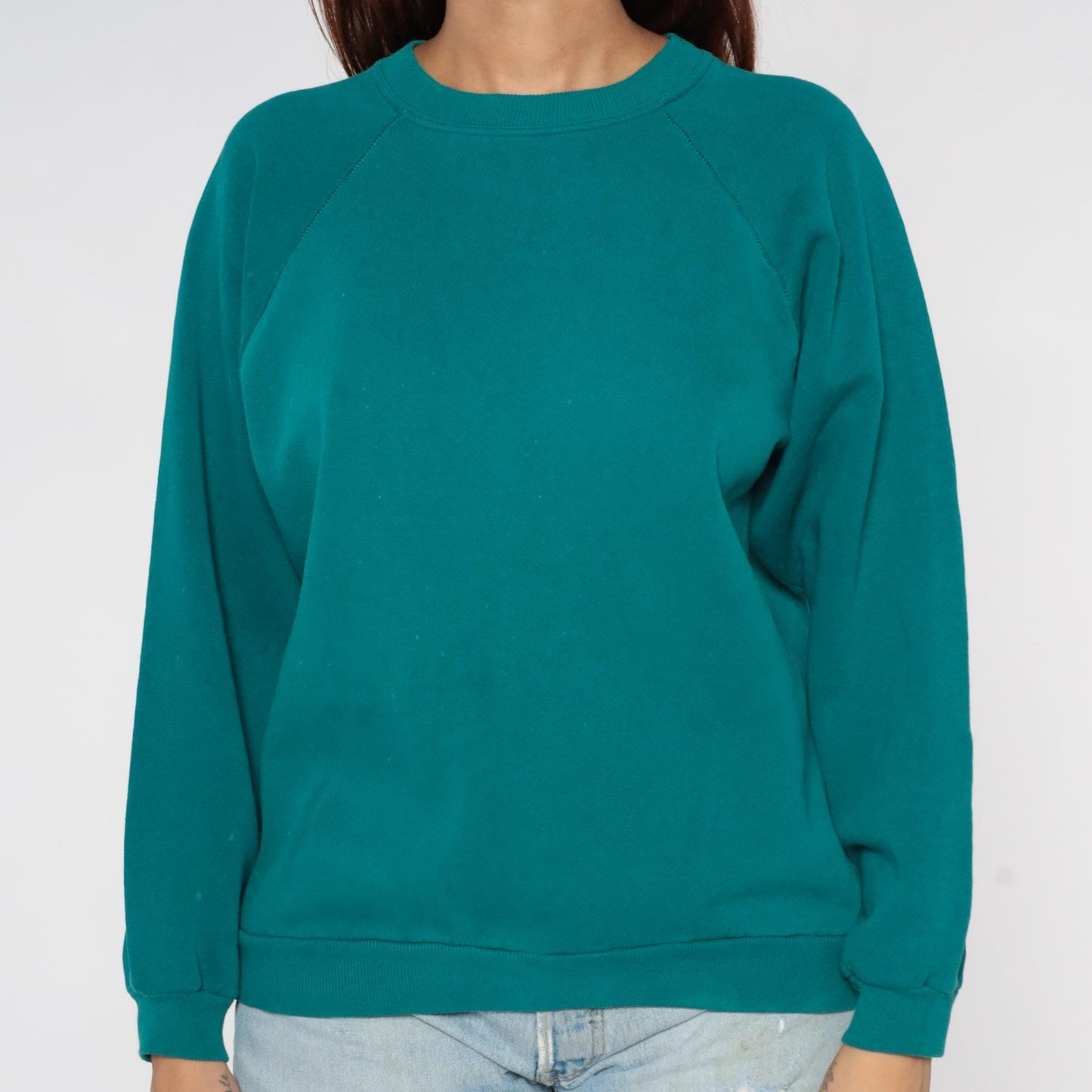 90s JAM Teal Crewneck Sweatshirt Raglan Sleeves Distressed Large L