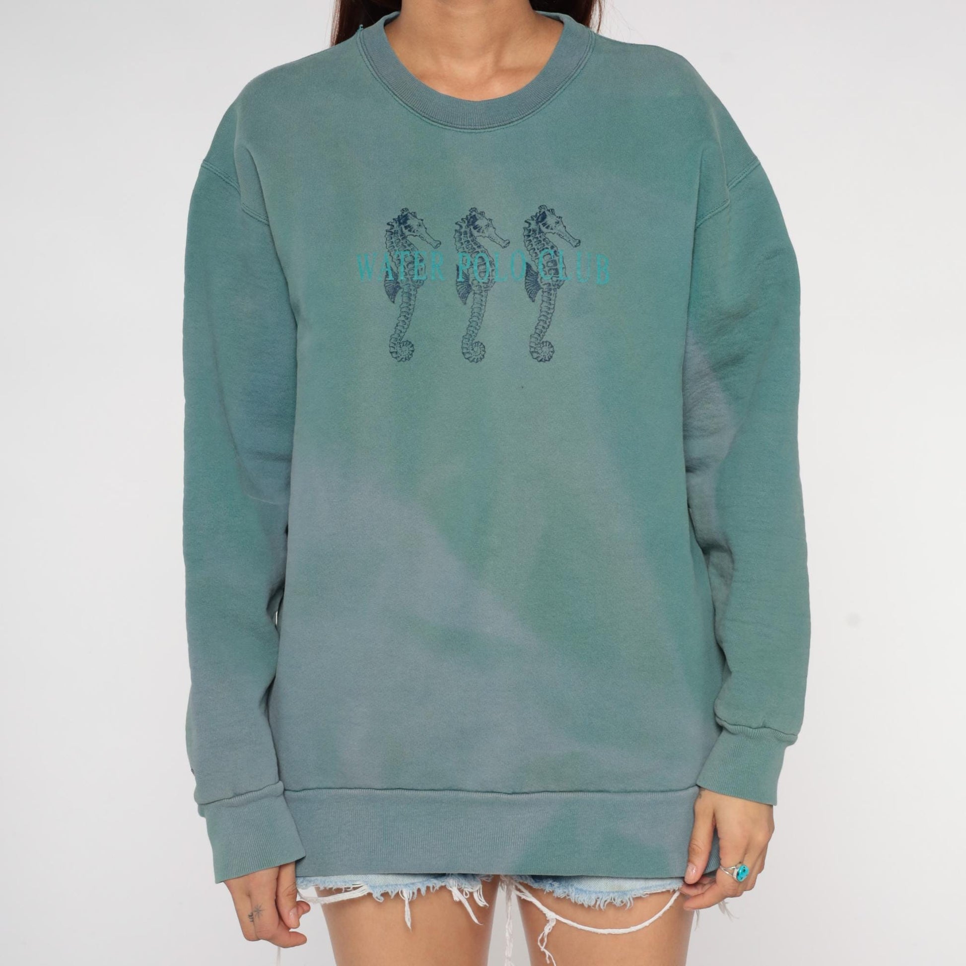 90s Jansport Water Polo Club Sweatshirt Sage Green Seahorse Graphic Large L