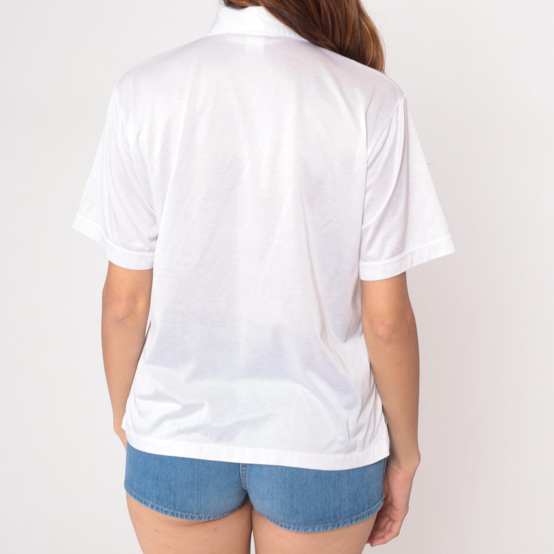 90s White Collared Polo Shirt Short Sleeve Chest Pocket Large L