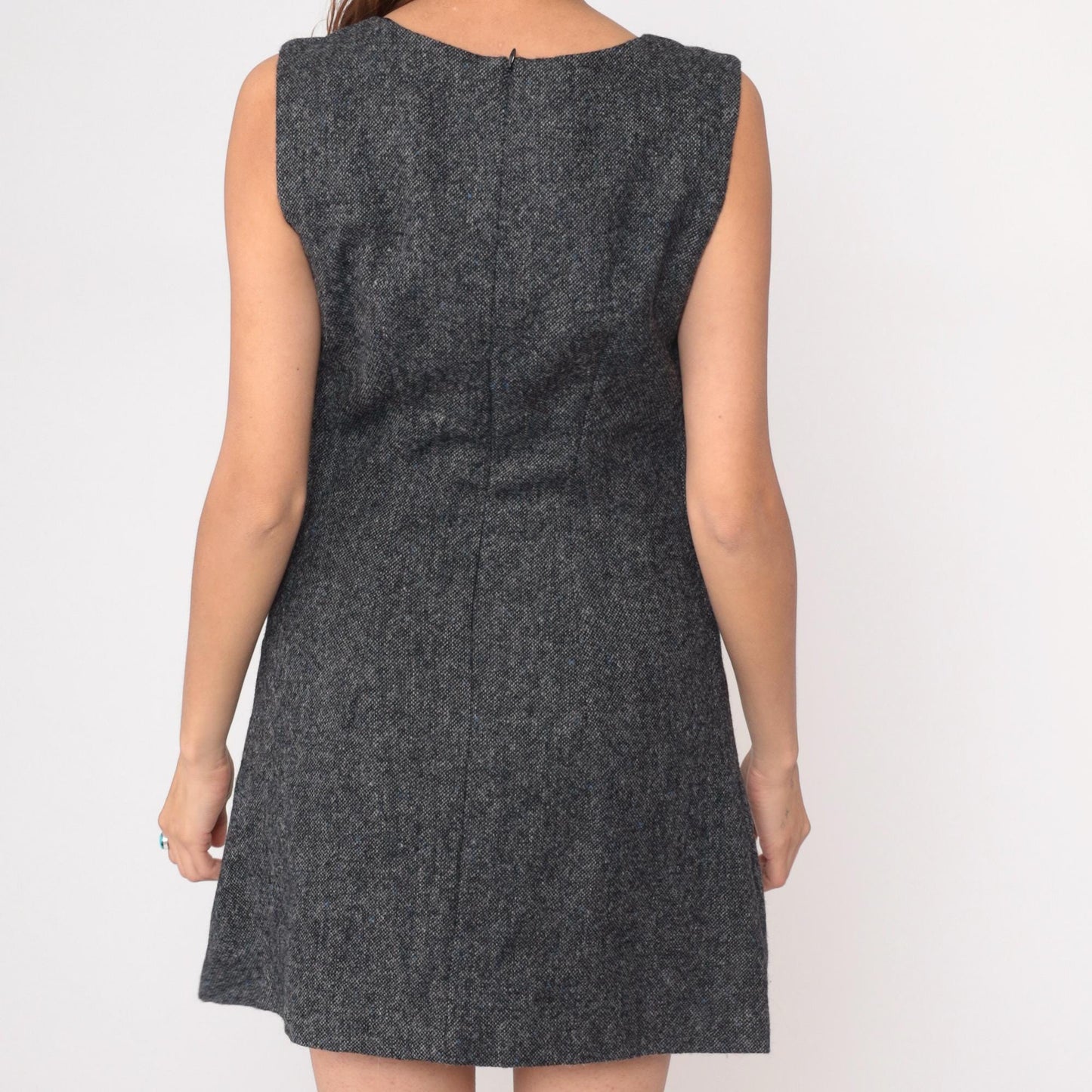 90s Mary Jane Marcasiano Wool Mini Dress Charcoal Sleeveless Medium