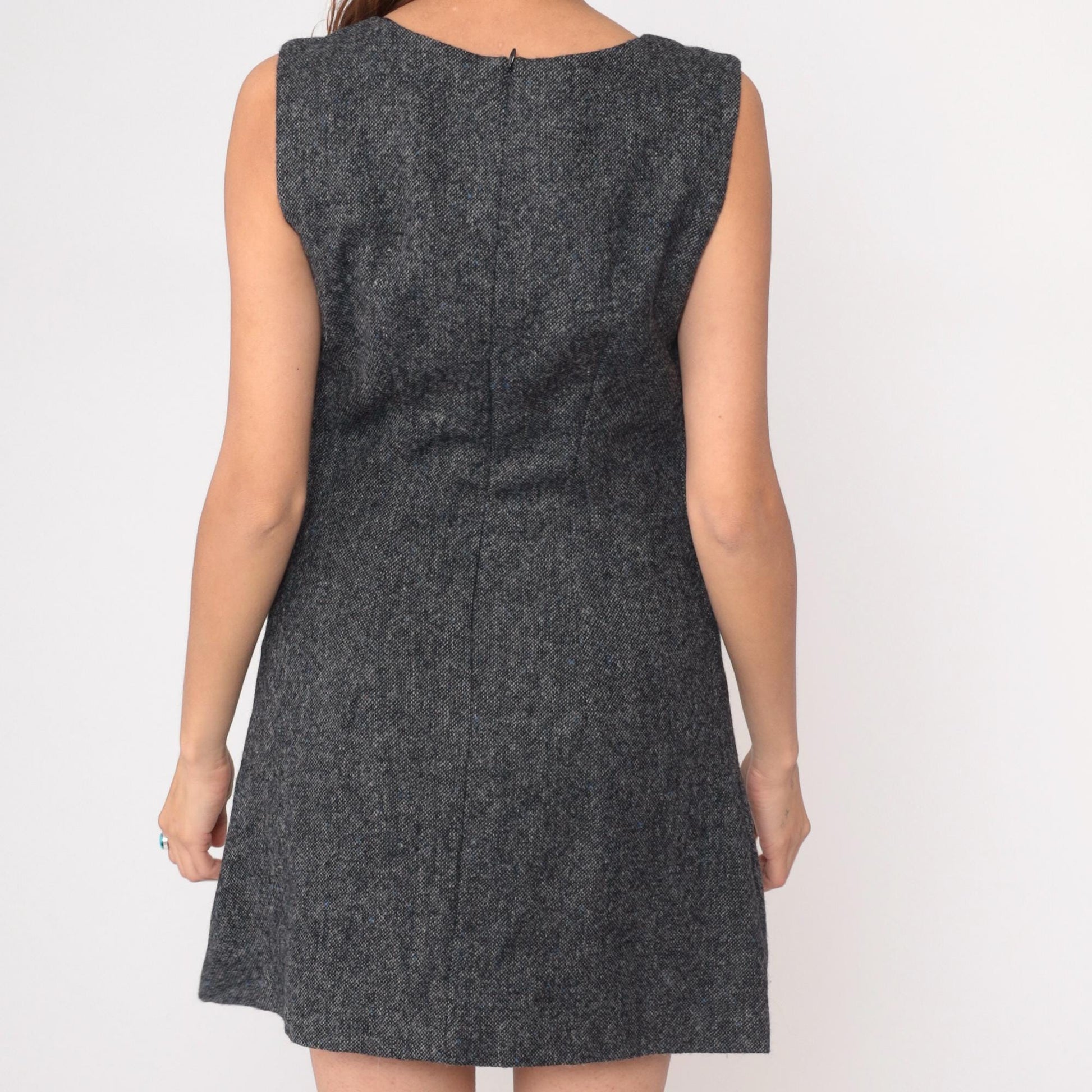 90s Mary Jane Marcasiano Wool Mini Dress Charcoal Sleeveless Medium