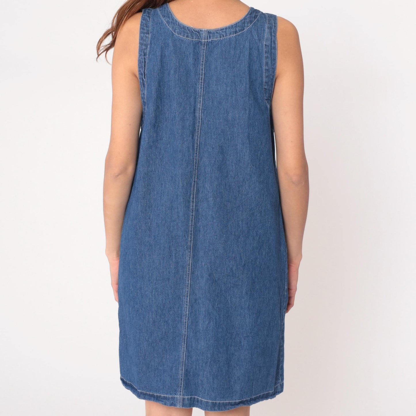90s Northwest Blue Denim Dress Button Front Sleeveless Knee-Length Medium M